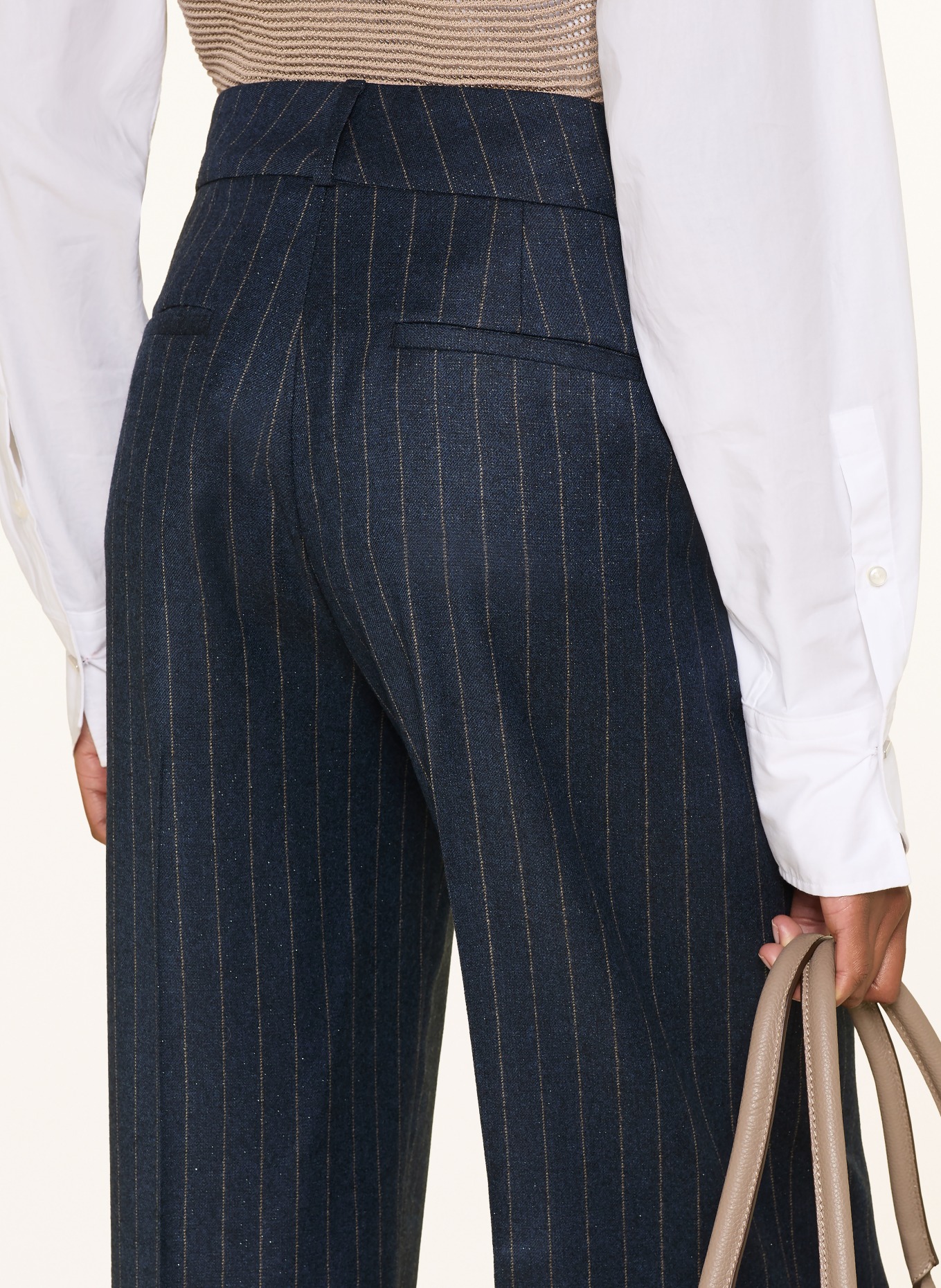 PESERICO Wide-leg trousers with glitter thread: DARK BLUE / LIGHT BROWN