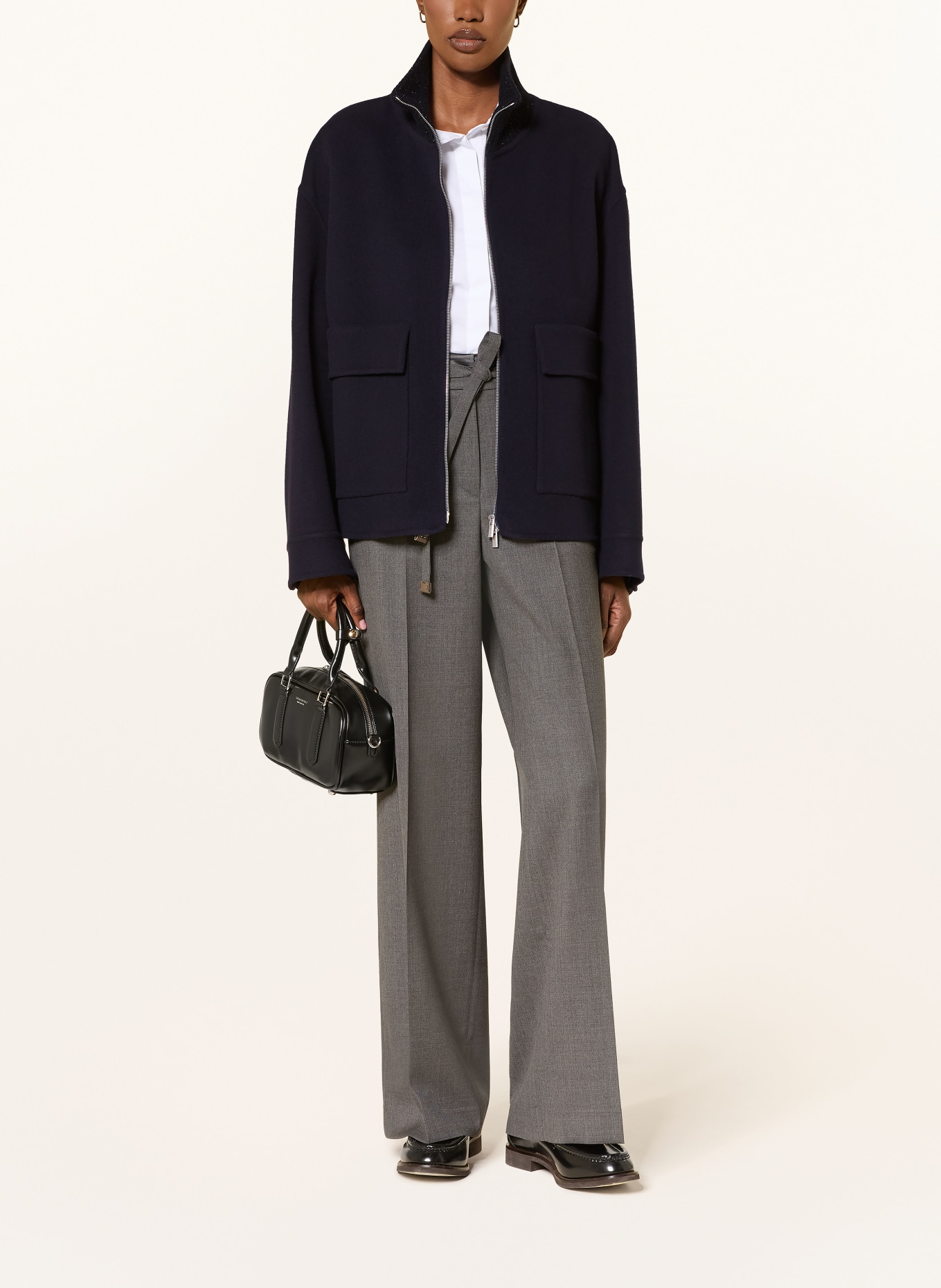 PESERICO Blazer van een mix van materialen met glittergaren: DONKERBLAUW