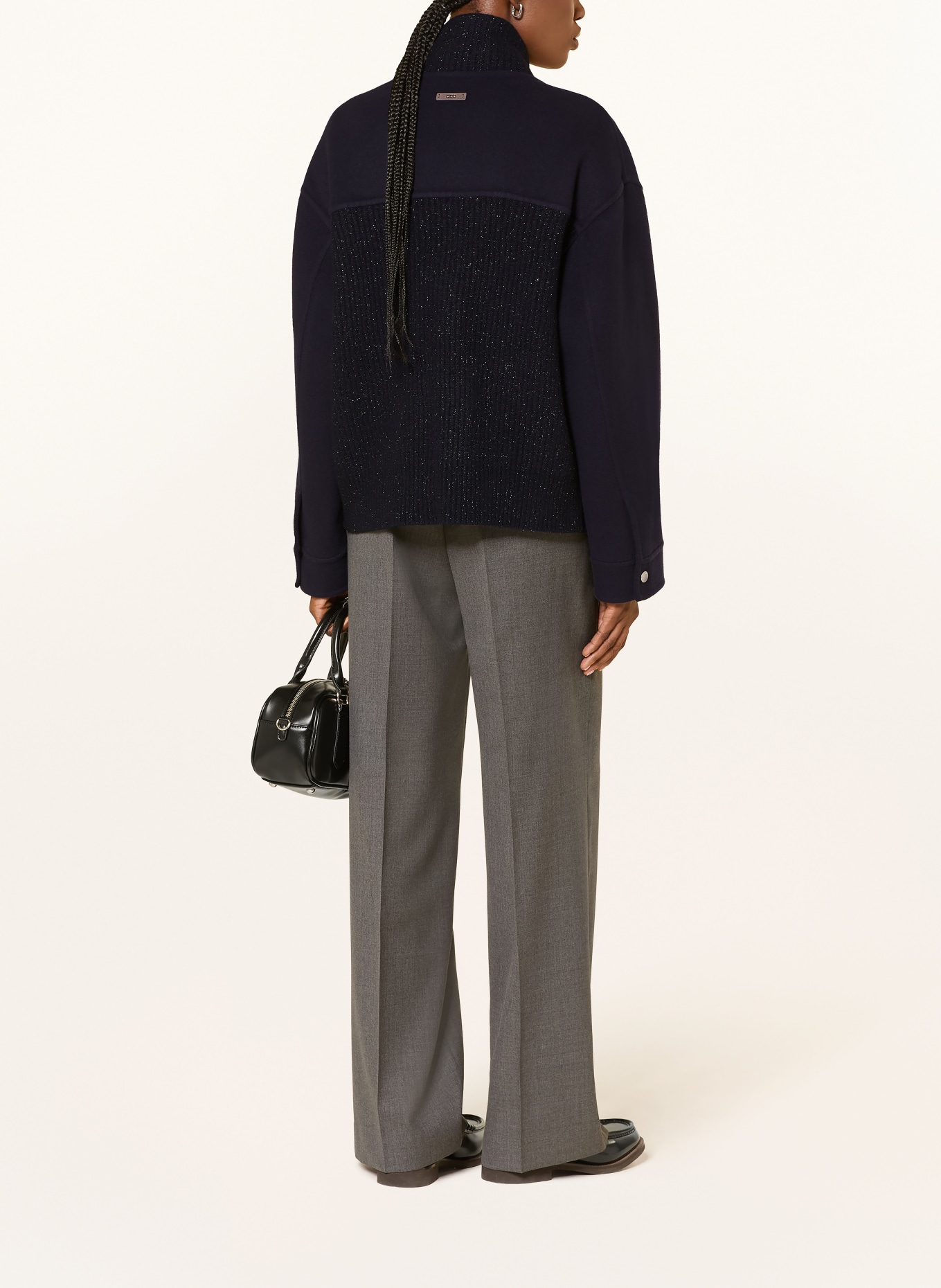 PESERICO Blazer van een mix van materialen met glittergaren: DONKERBLAUW