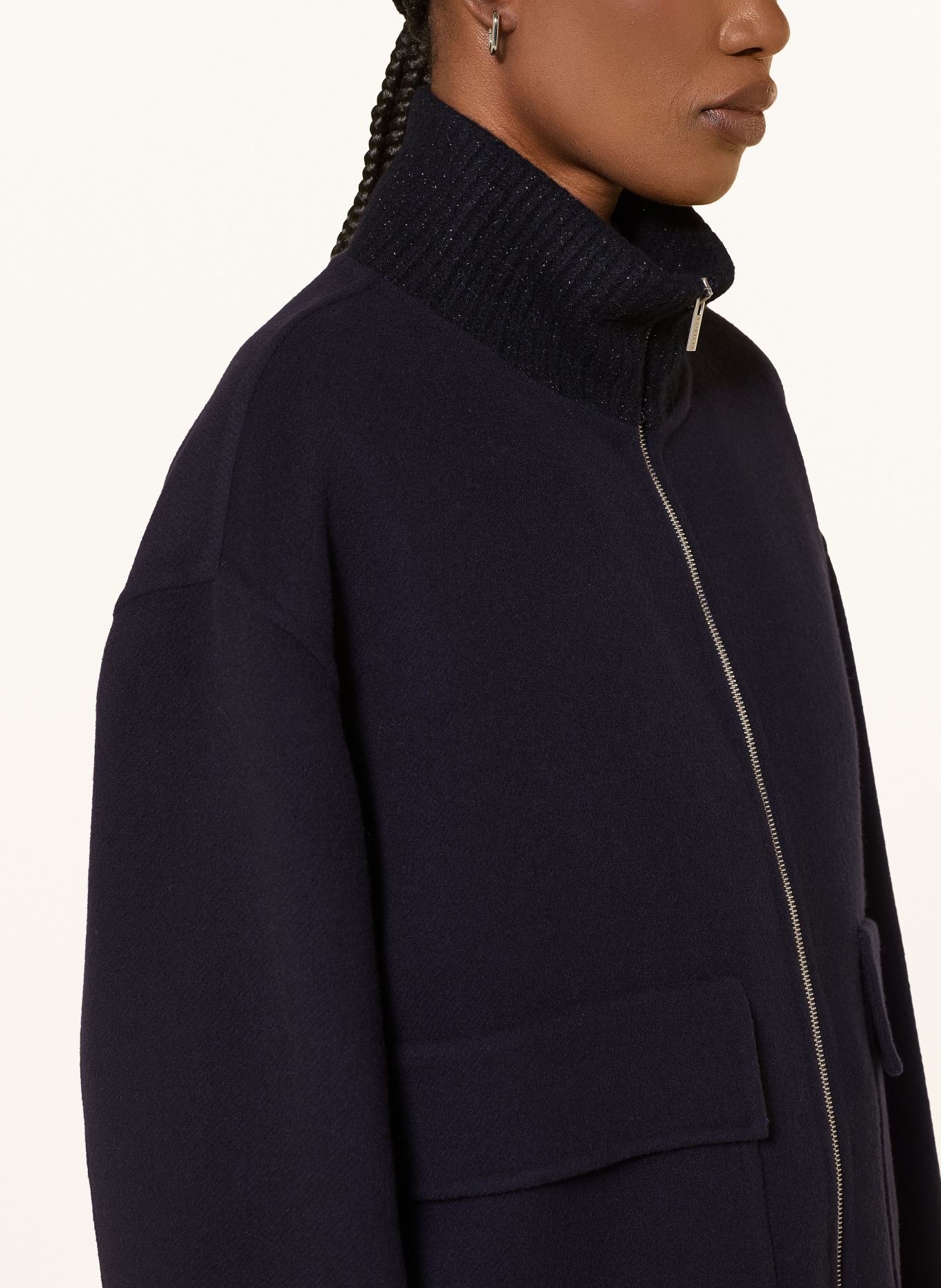 PESERICO Blazer van een mix van materialen met glittergaren: DONKERBLAUW