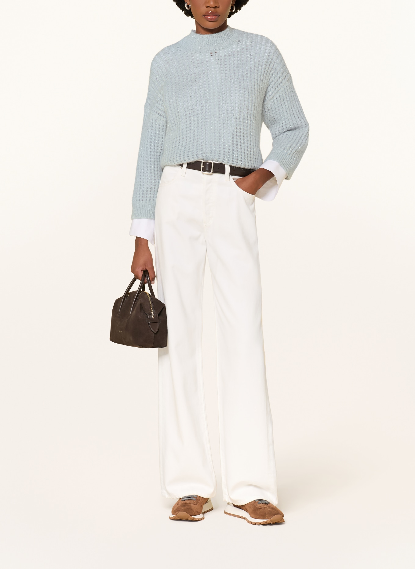 PESERICO Pullover mit Pailletten und 3/4-Arm: BLAUGRAU