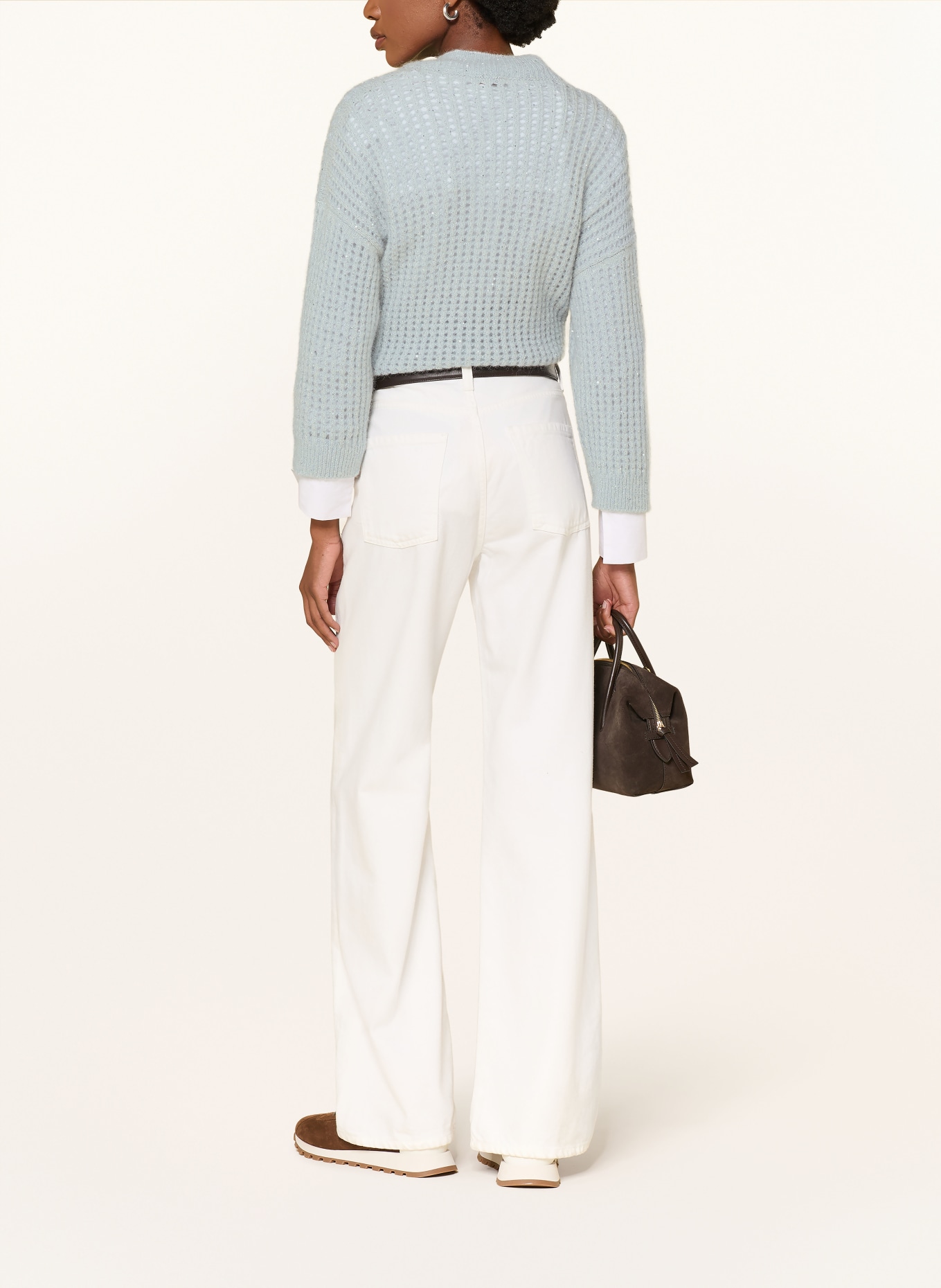PESERICO Pullover mit Pailletten und 3/4-Arm: BLAUGRAU
