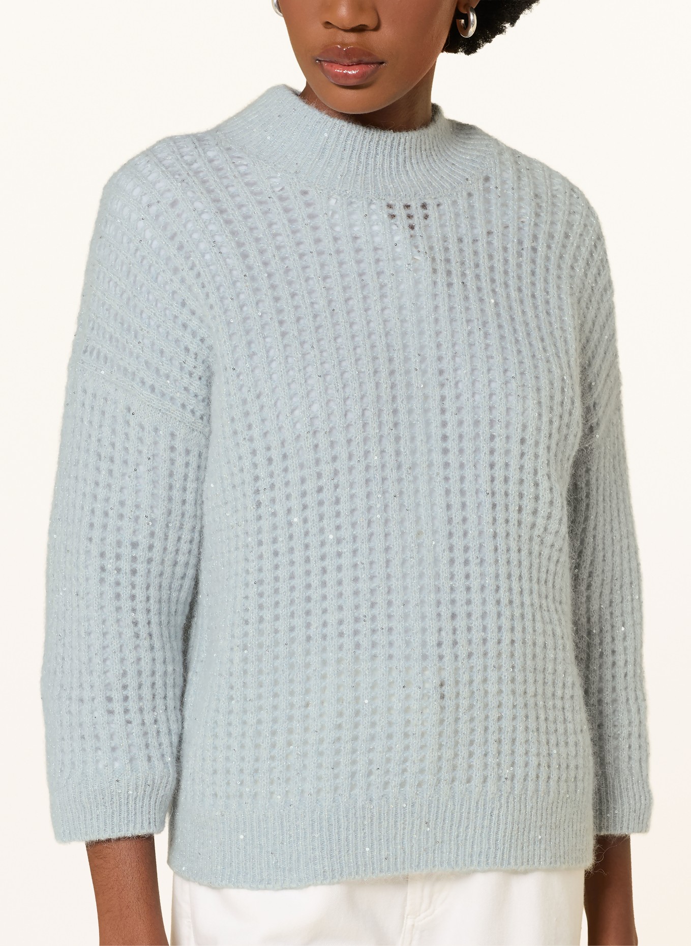 PESERICO Pullover mit Pailletten und 3/4-Arm: BLAUGRAU