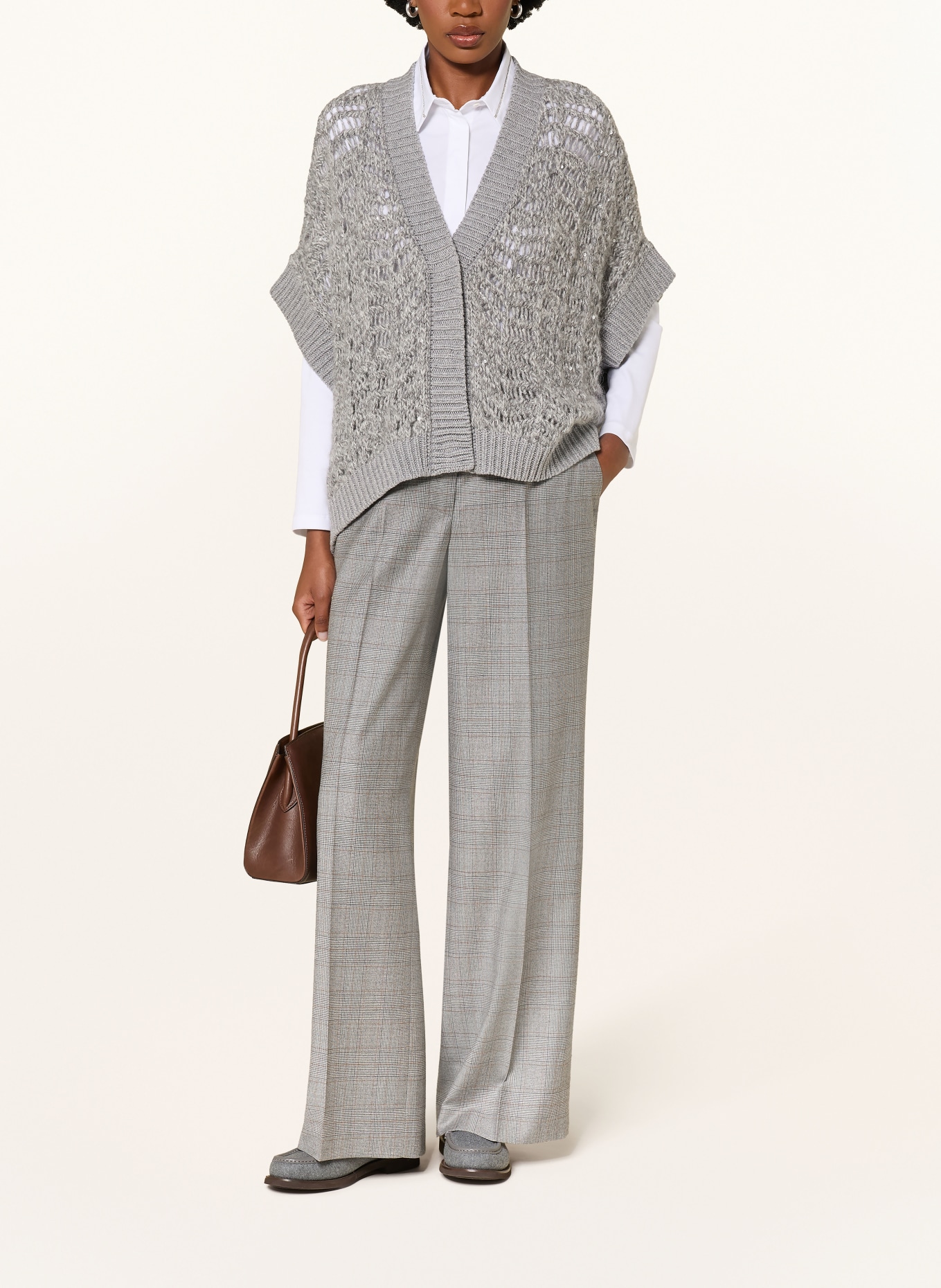 PESERICO Wide-leg trousers: GRAY / BROWN