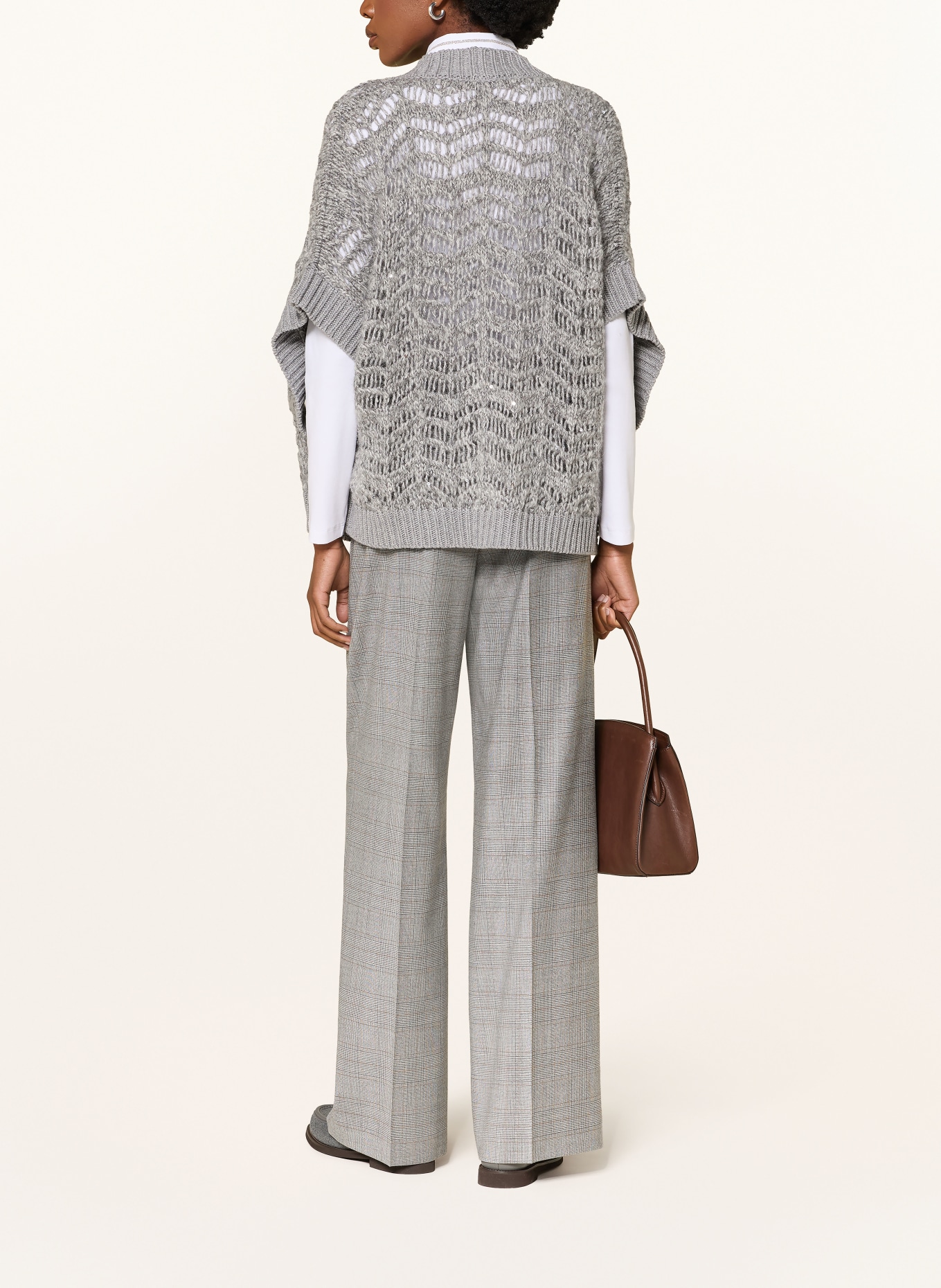 PESERICO Wide-leg trousers: GRAY / BROWN