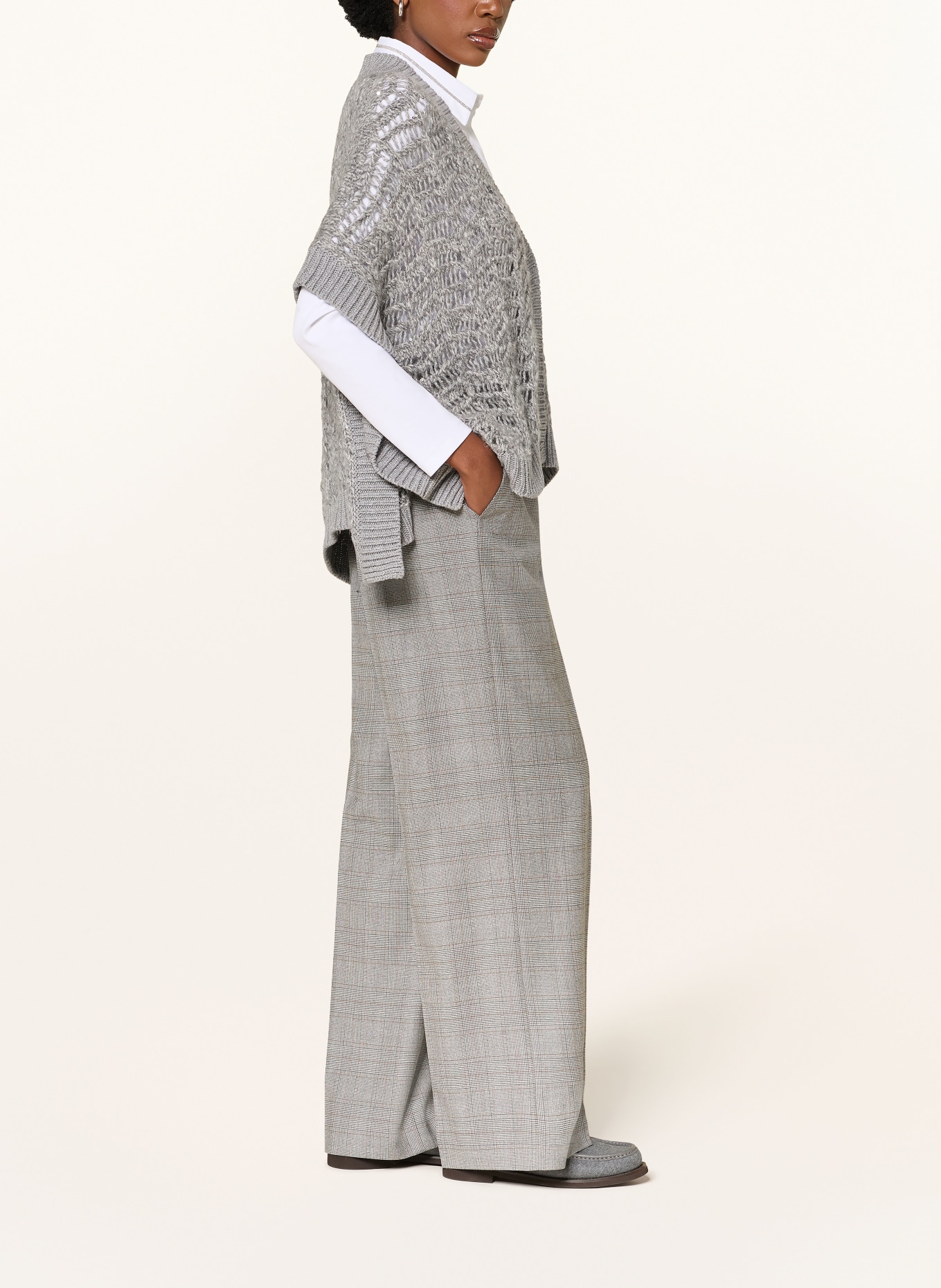 PESERICO Wide-leg trousers: GRAY / BROWN
