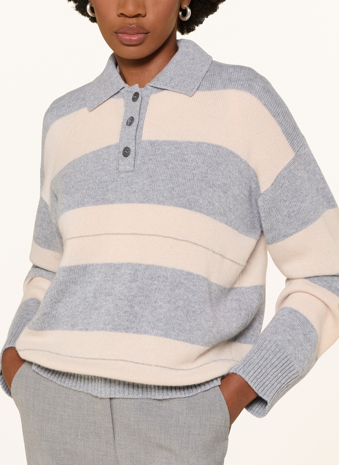 PESERICO Sweater with cashmere and glitter yarn: GRAY / BEIGE