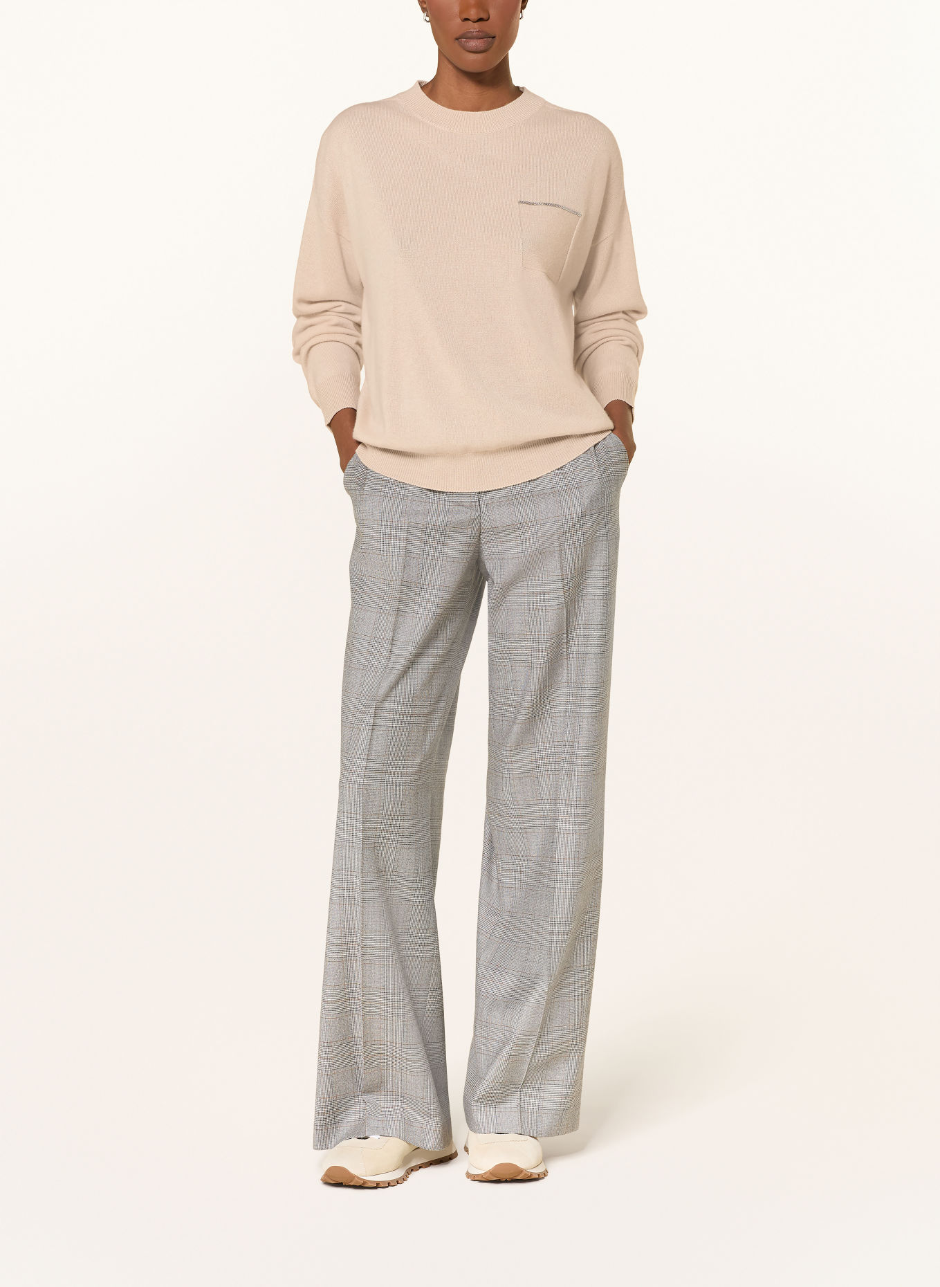 PESERICO Kasjmiertrui met sierstenen: BEIGE