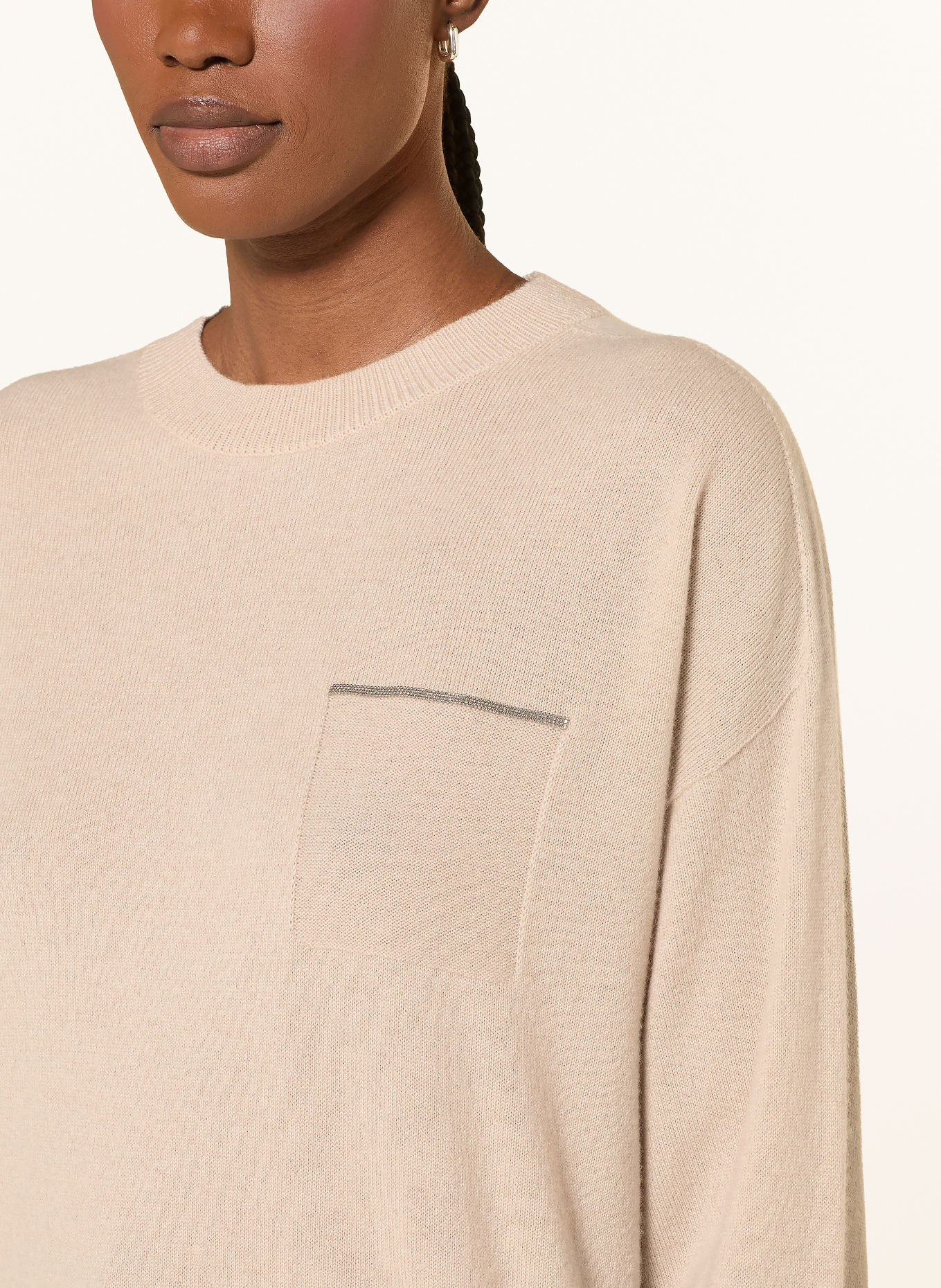 PESERICO Kasjmiertrui met sierstenen: BEIGE