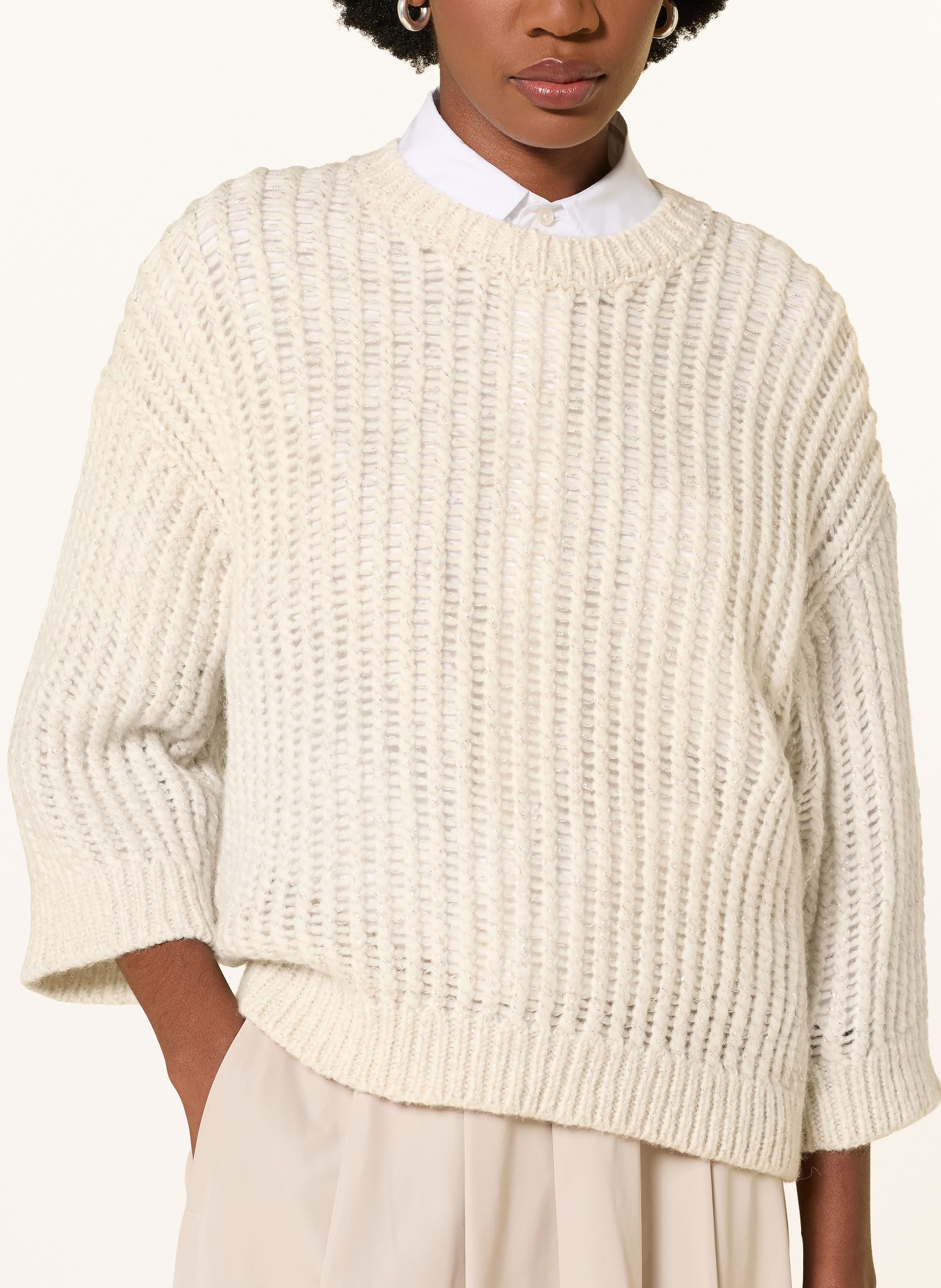 PESERICO Sweter z rękawami 3/4 i błyszczącą przędzą: ECRU