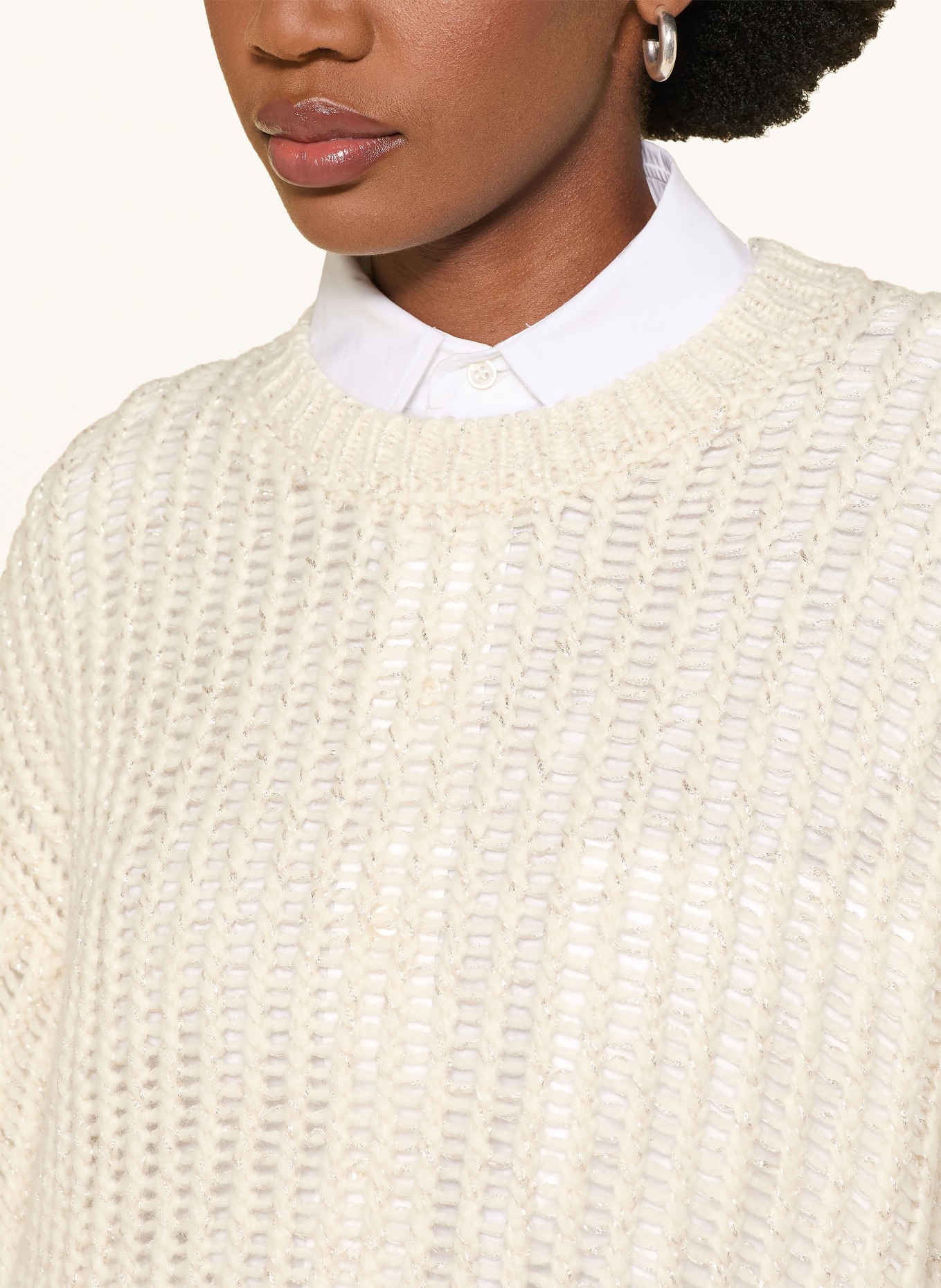 PESERICO Sweter z rękawami 3/4 i błyszczącą przędzą: ECRU