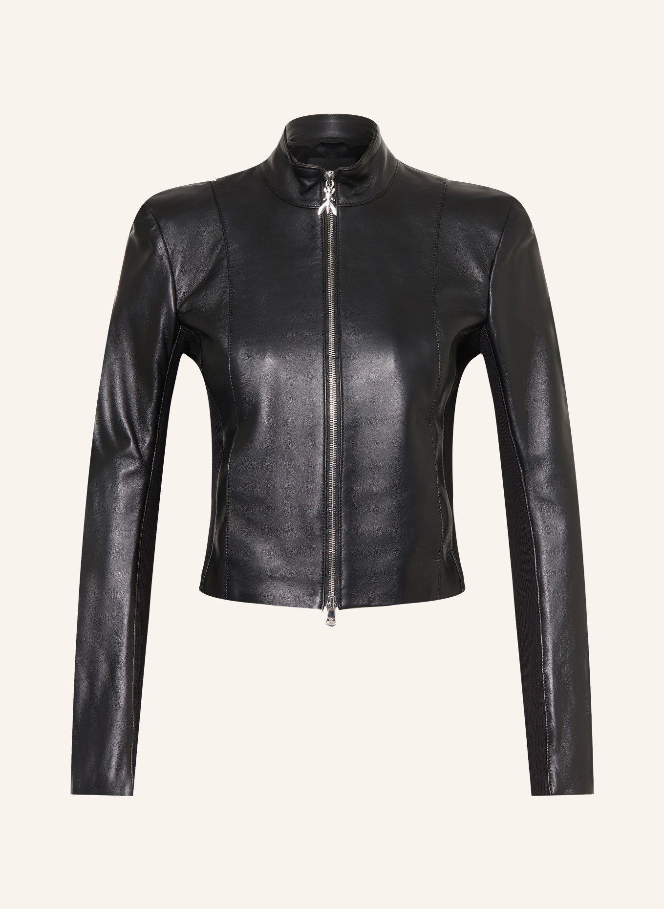 PATRIZIA PEPE Leather jacket in a mix of materials: BLACK