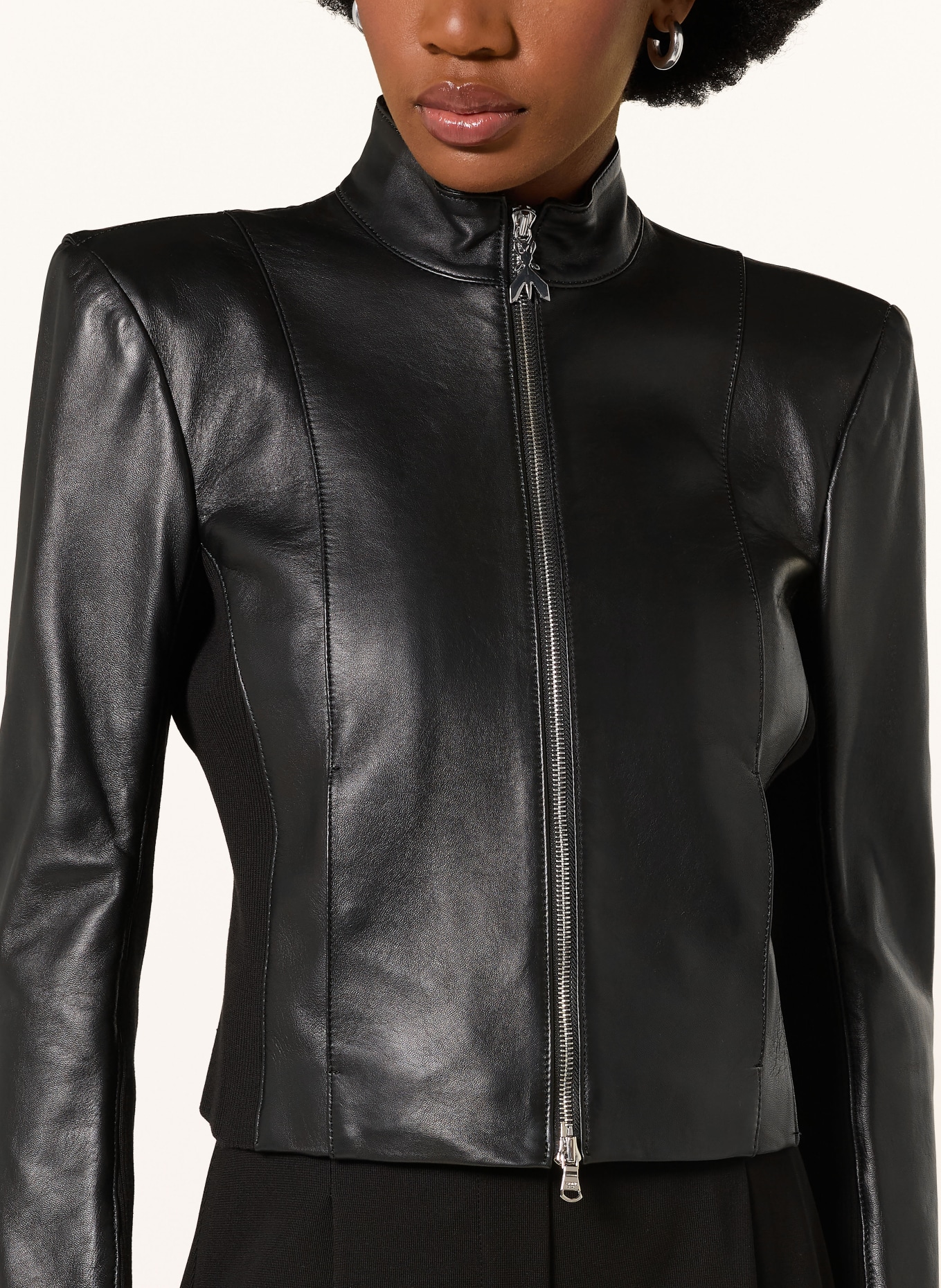 PATRIZIA PEPE Leather jacket in a mix of materials: BLACK