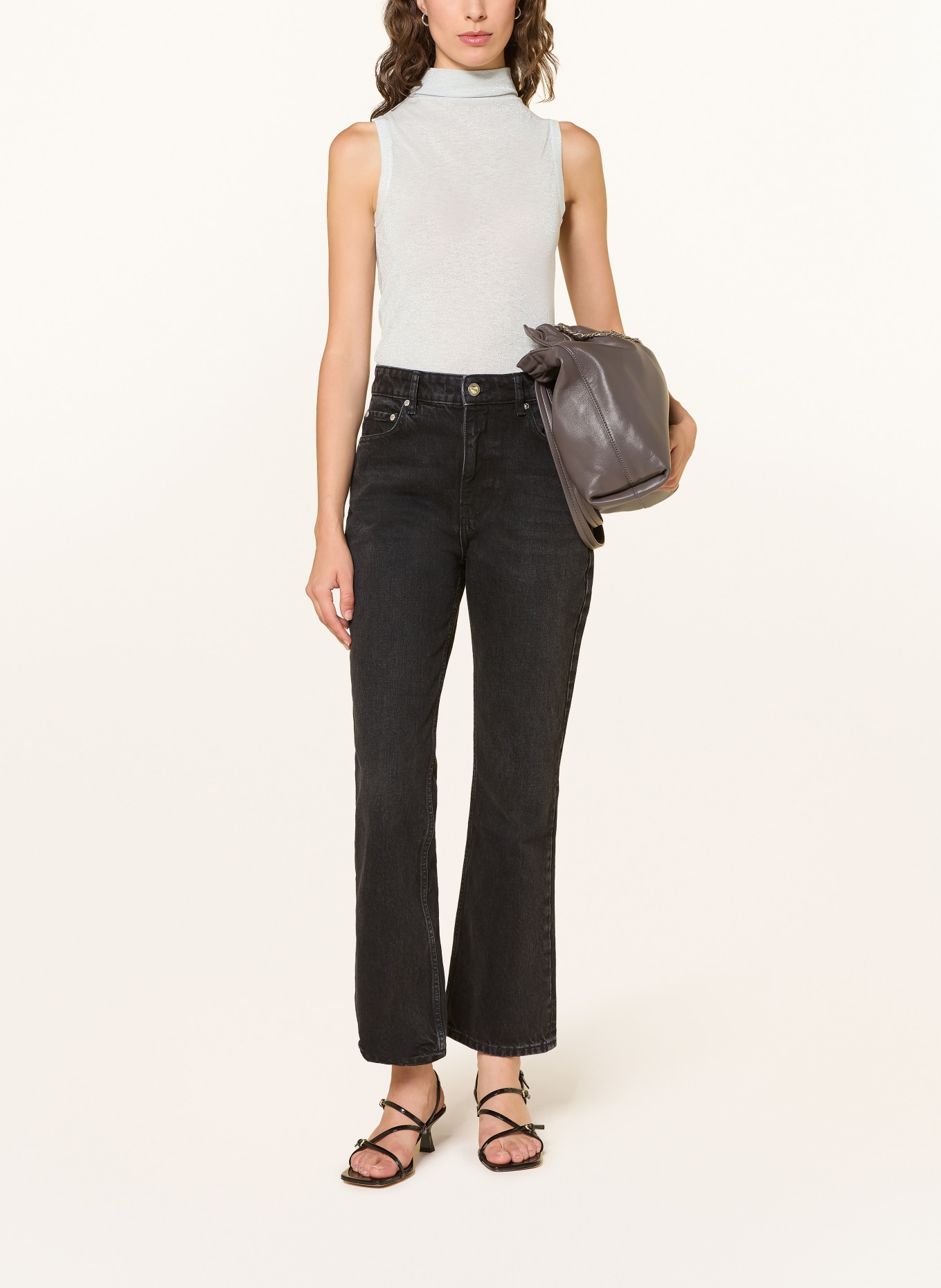 PATRIZIA PEPE Knit top with glitter yarn: LIGHT GRAY / SILVER