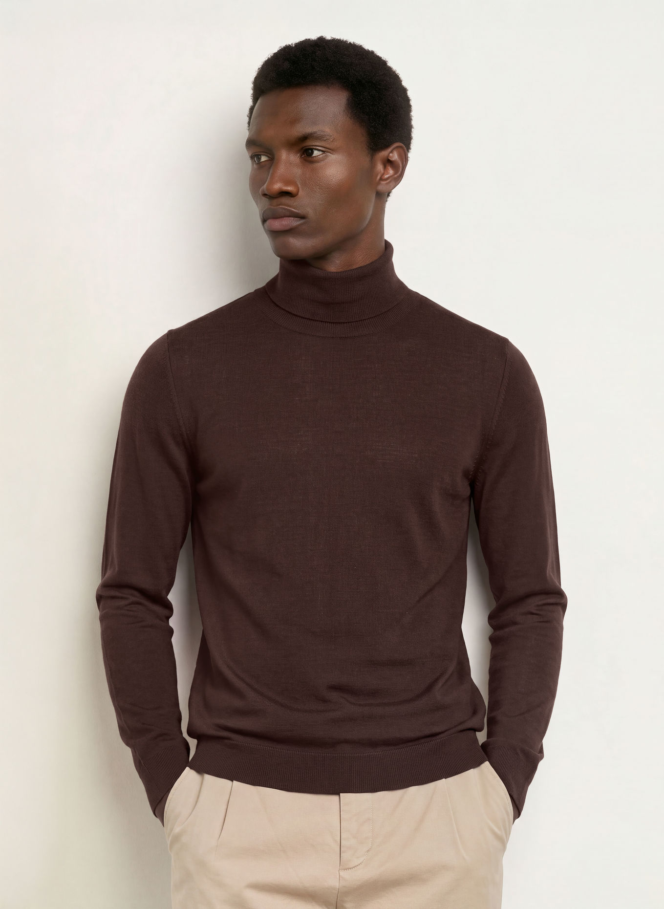 PAUL Rollkragenpullover aus Merinowolle: DUNKELBRAUN