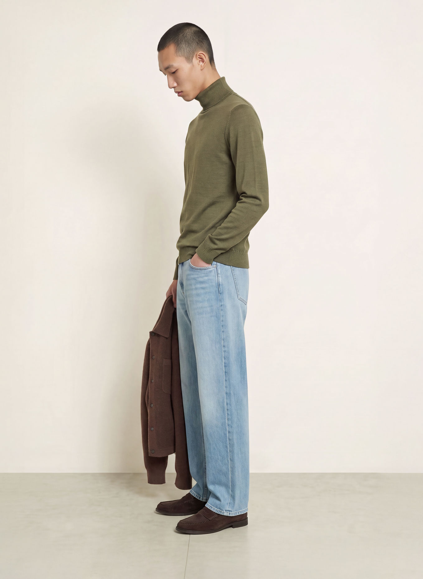 PAUL Rollkragenpullover aus Merinowolle: OLIV