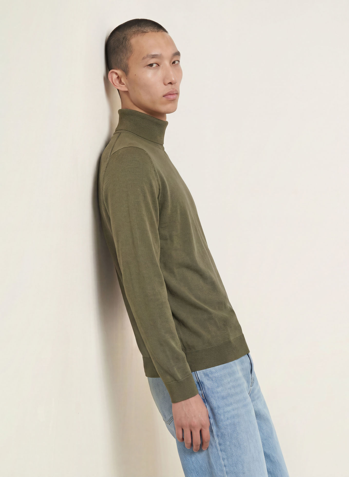 PAUL Rollkragenpullover aus Merinowolle: OLIV