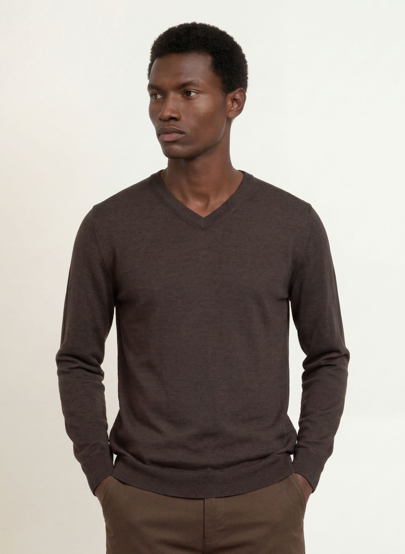 STROKESMAN'S Pull en laine mérinos: MARRON FONCÉ