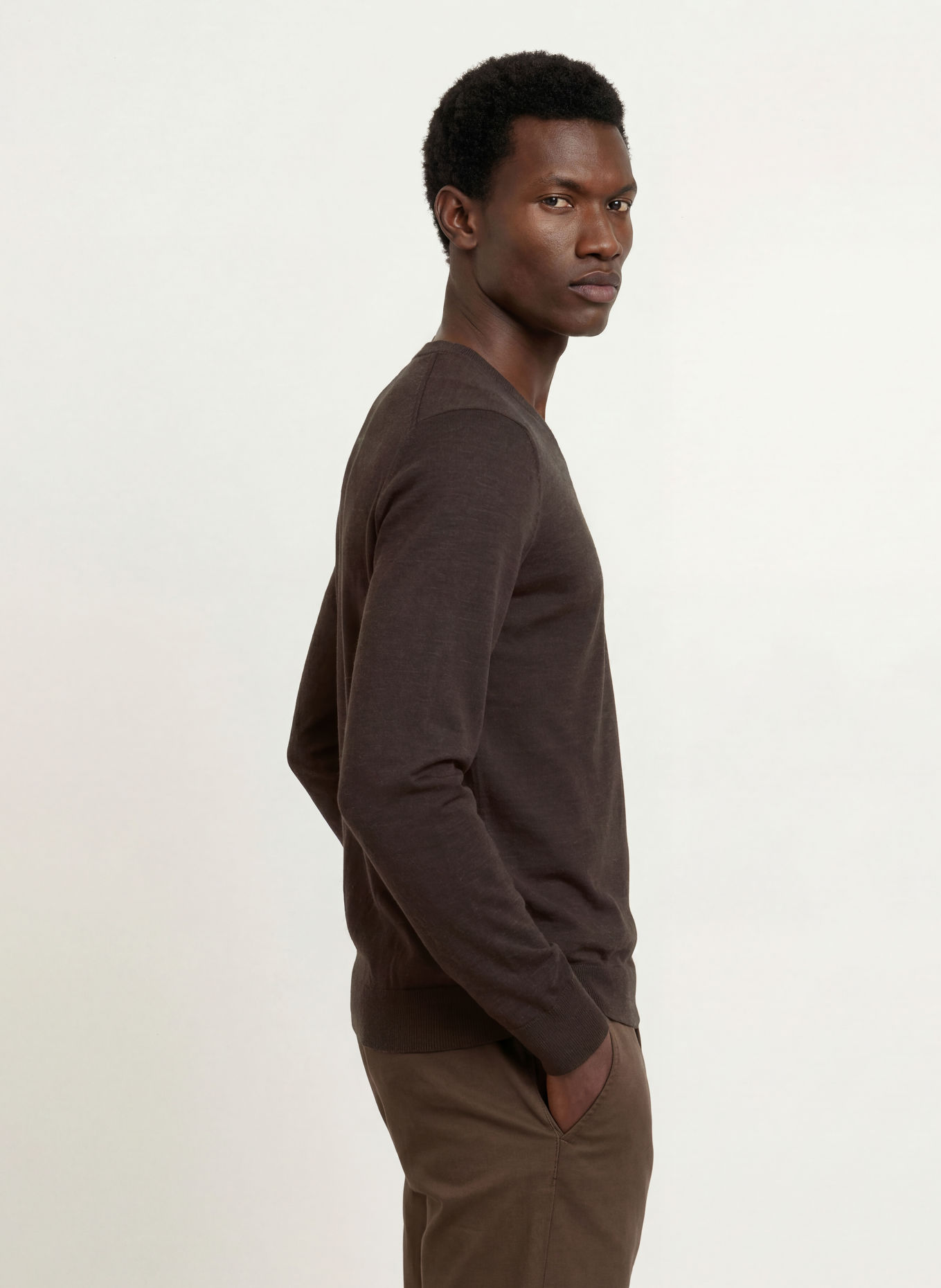 STROKESMAN'S Pull en laine mérinos: MARRON FONCÉ