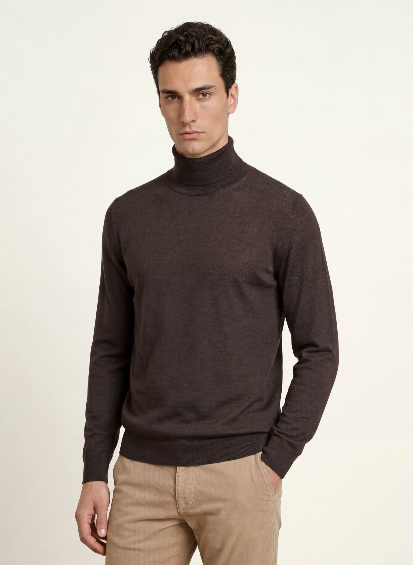 STROKESMAN'S Merino wool turtleneck sweater: DARK BROWN