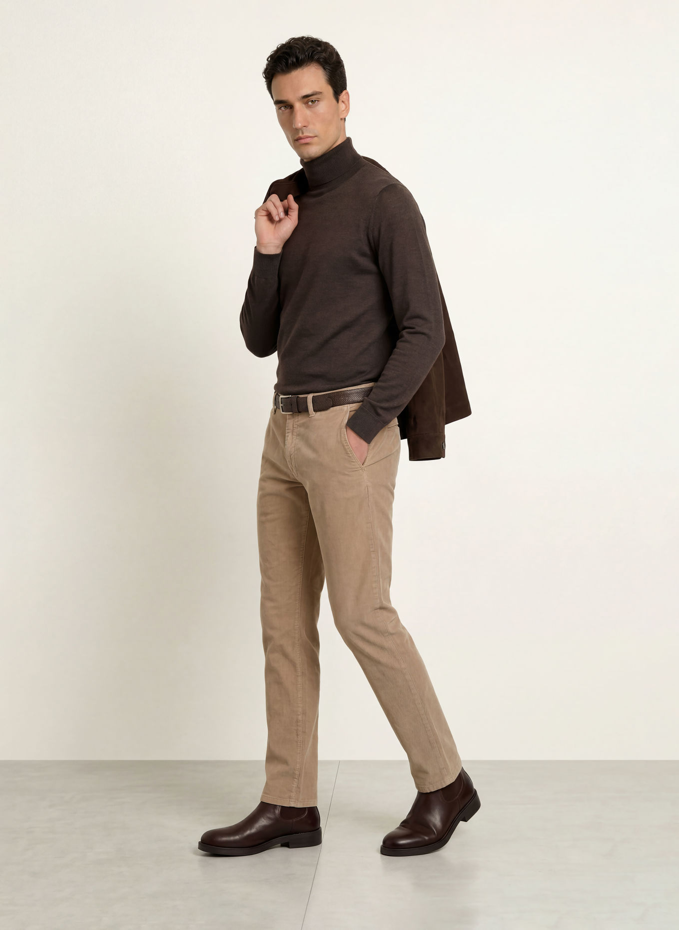 STROKESMAN'S Merino wool turtleneck sweater: DARK BROWN
