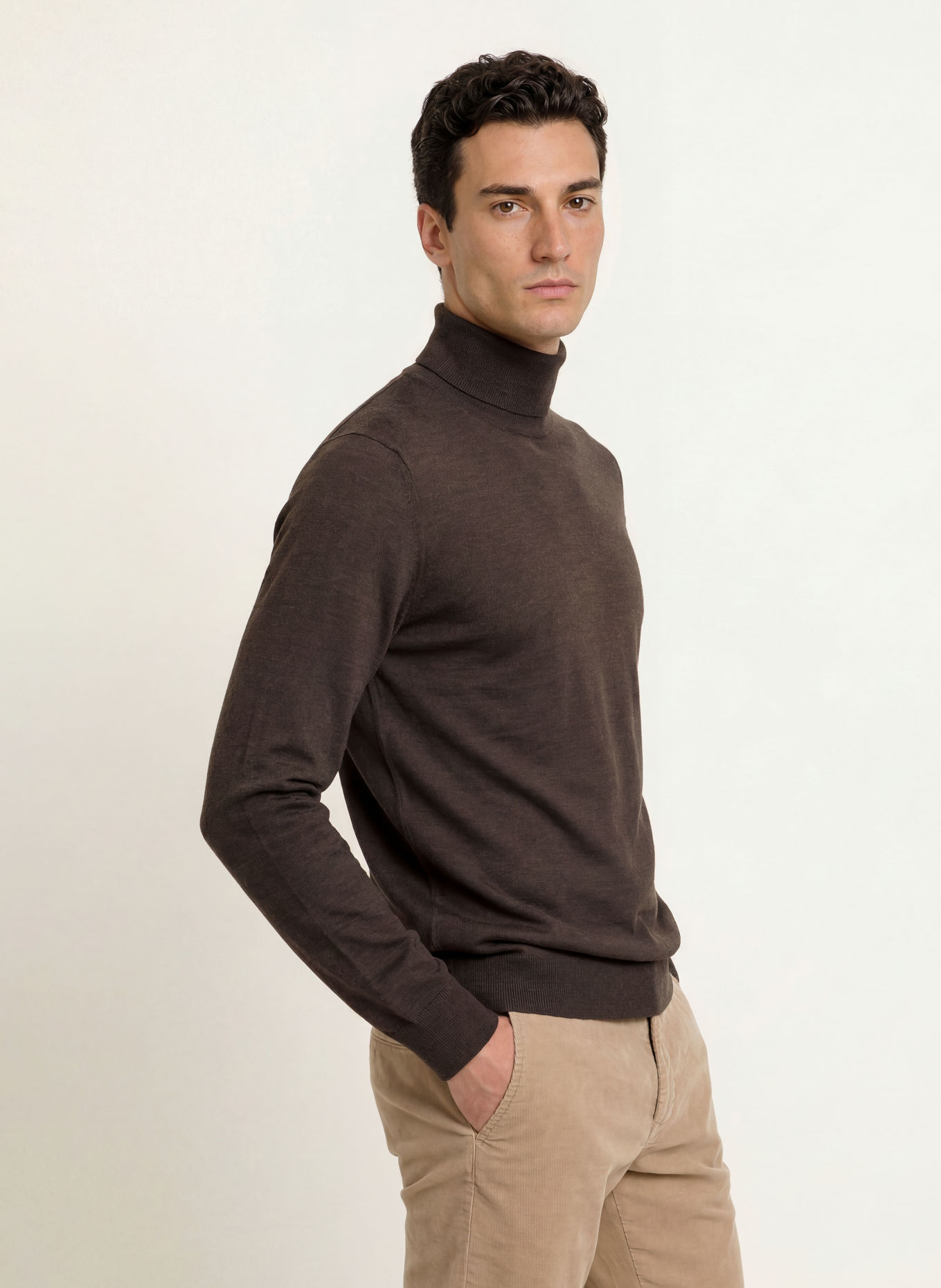 STROKESMAN'S Merino wool turtleneck sweater: DARK BROWN