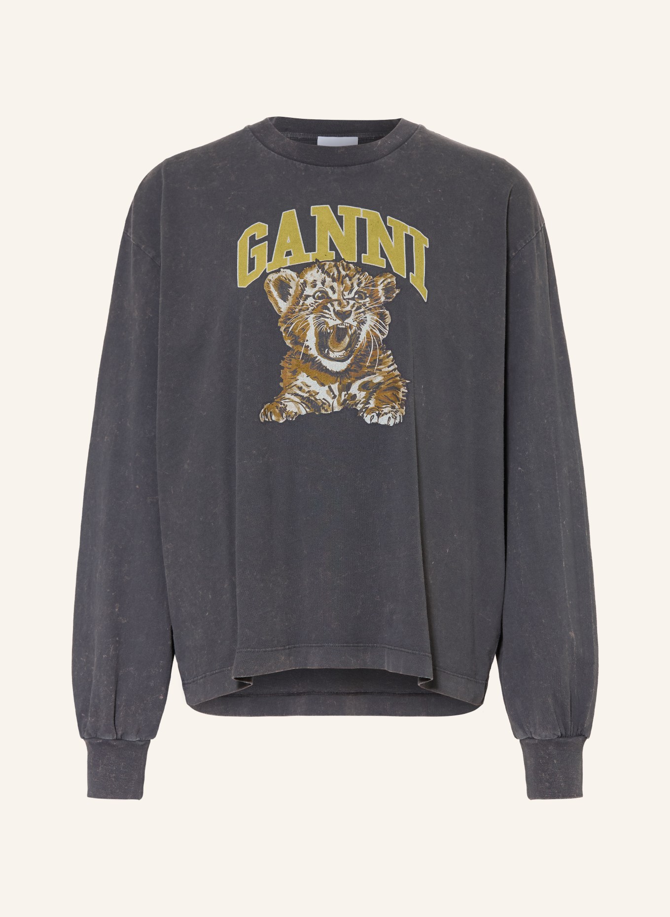 GANNI Longsleeve: DUNKELGRAU / BRAUN / GELB