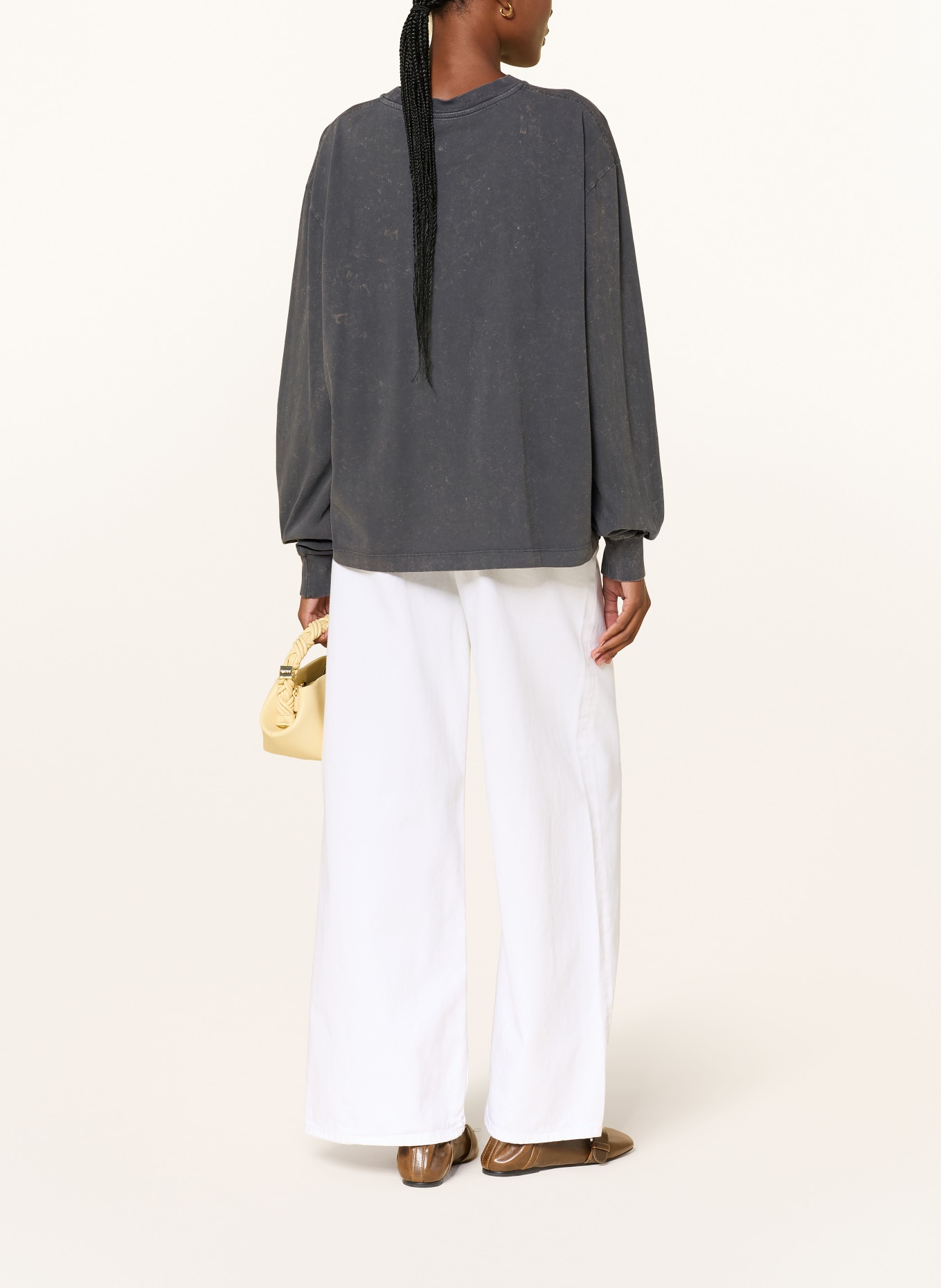 GANNI Longsleeve: DUNKELGRAU / BRAUN / GELB