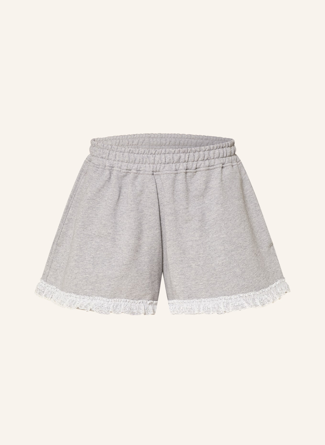 GANNI Sweatshorts ISOLI mit Spitze: GRAU / WEISS