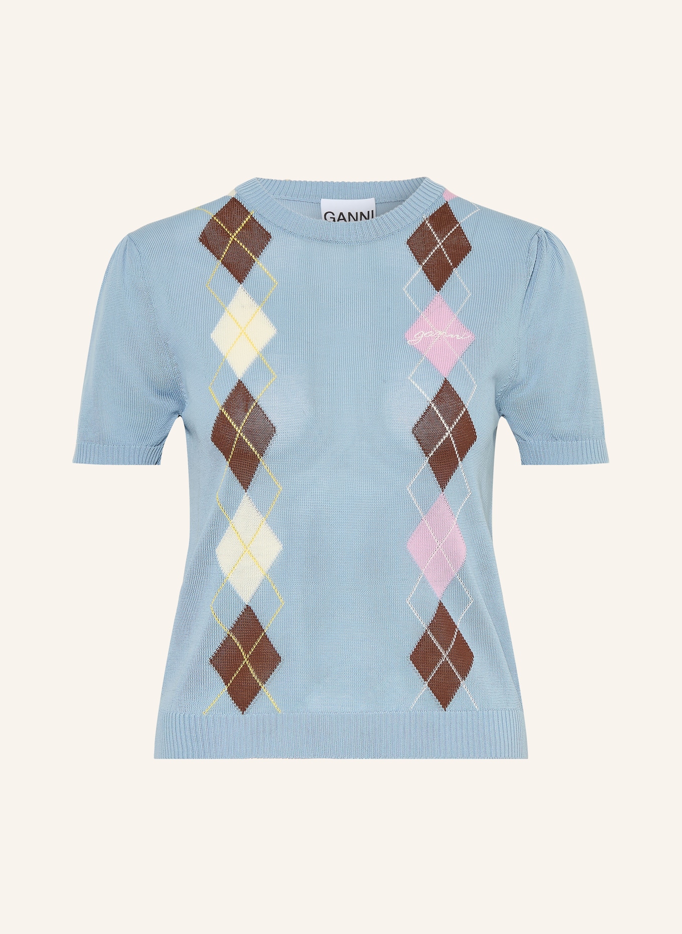 GANNI Knit shirt: LIGHT BLUE / DARK BROWN / PINK