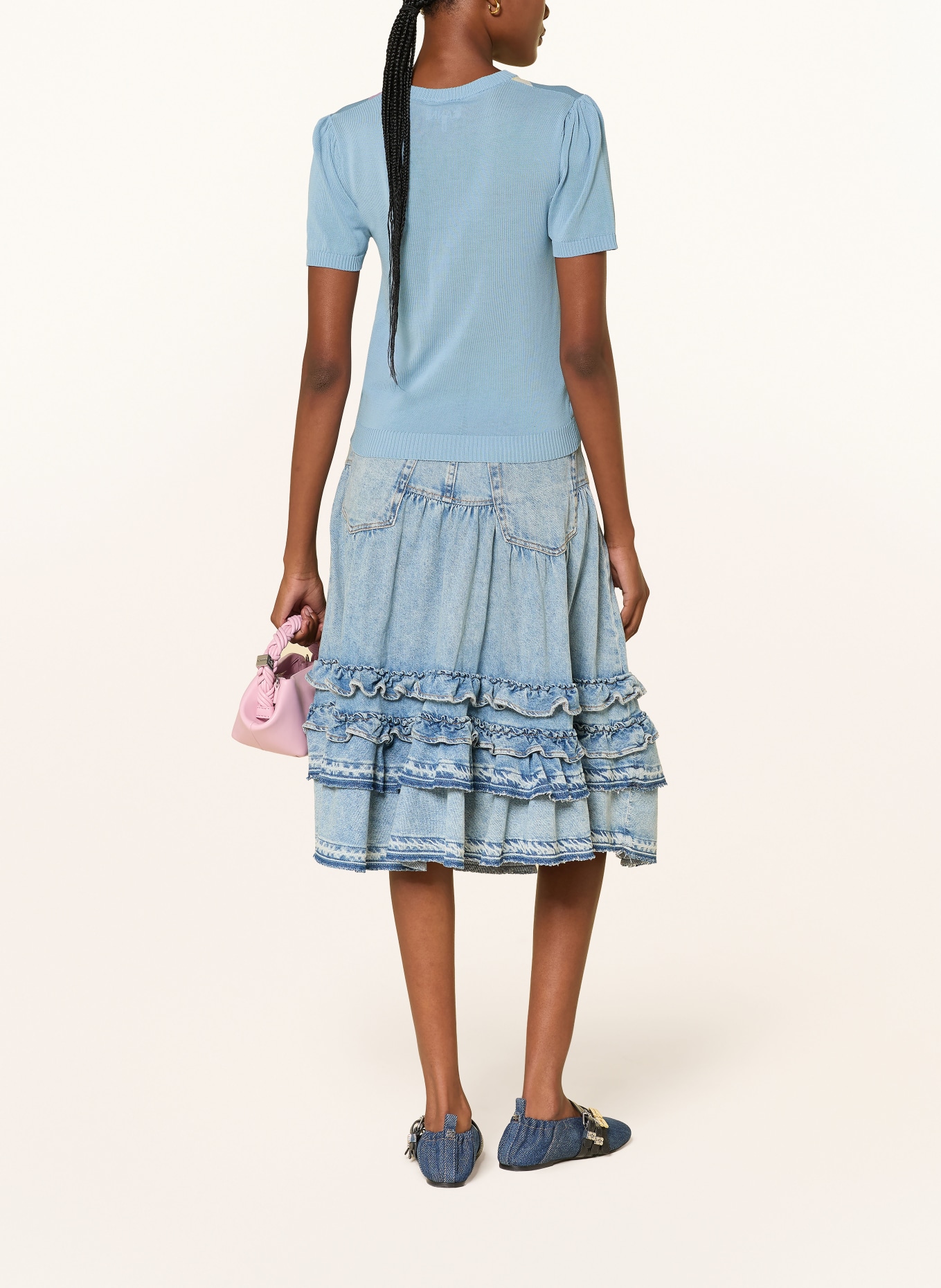 GANNI Knit shirt: LIGHT BLUE / DARK BROWN / PINK