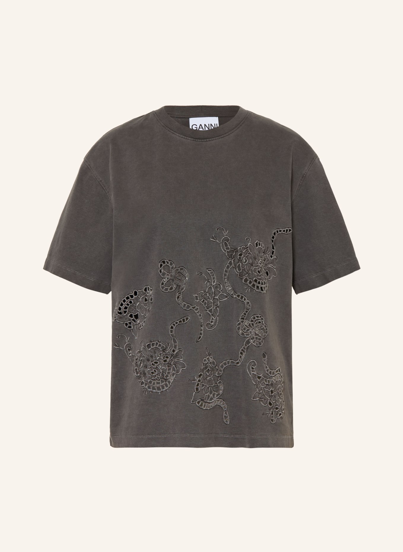 GANNI T-Shirt mit Spitze: DUNKELGRAU