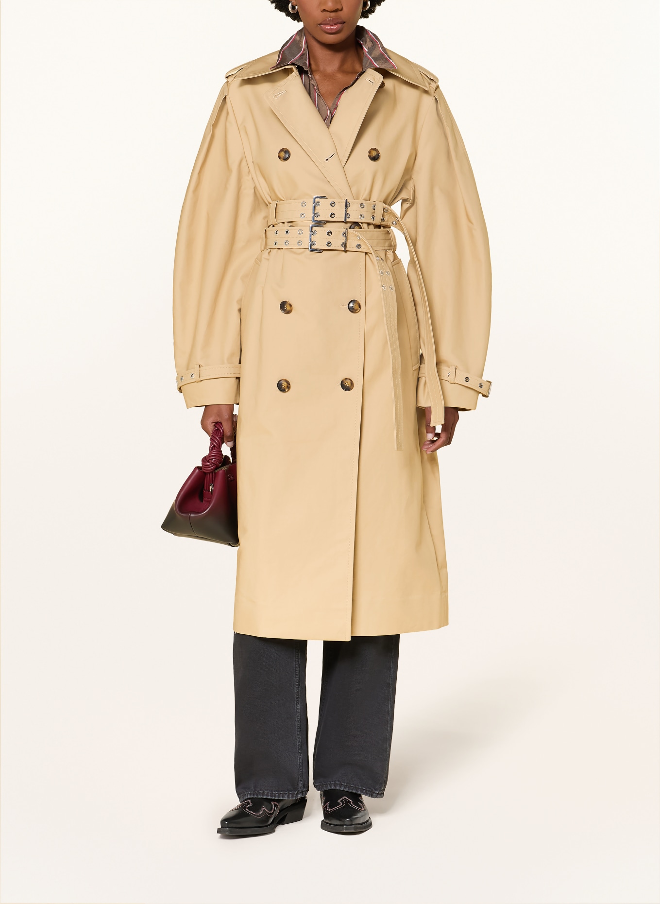 GANNI Trench cu nituri: CAMEL
