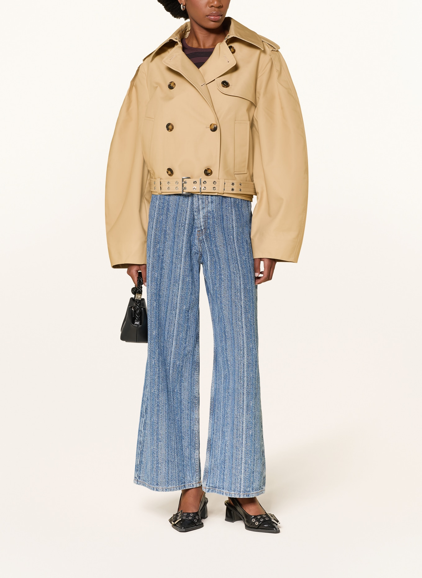 GANNI Jachetă trench cu nituri: CAMEL
