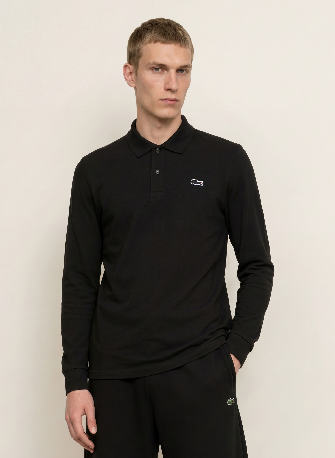 LACOSTE Stickad pikétröja: SVART