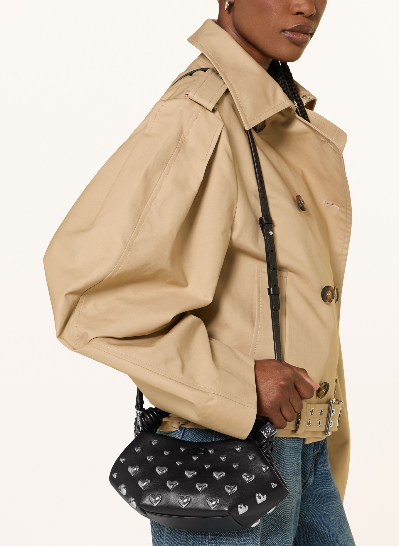 GANNI Handtas BOU MINI met studs: ZWART / ZILVER