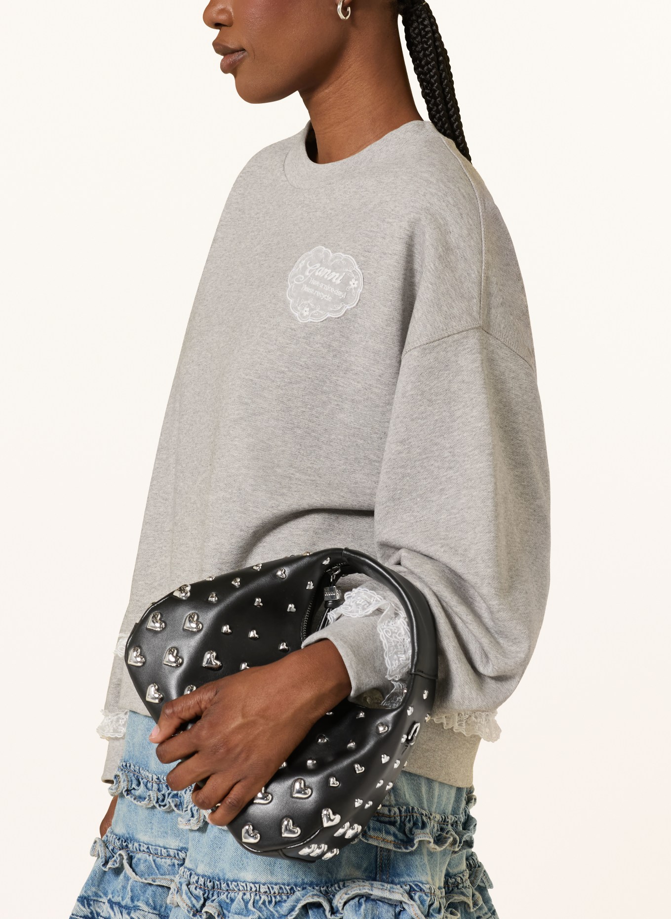 GANNI Handtas met studs: ZWART / ZILVER