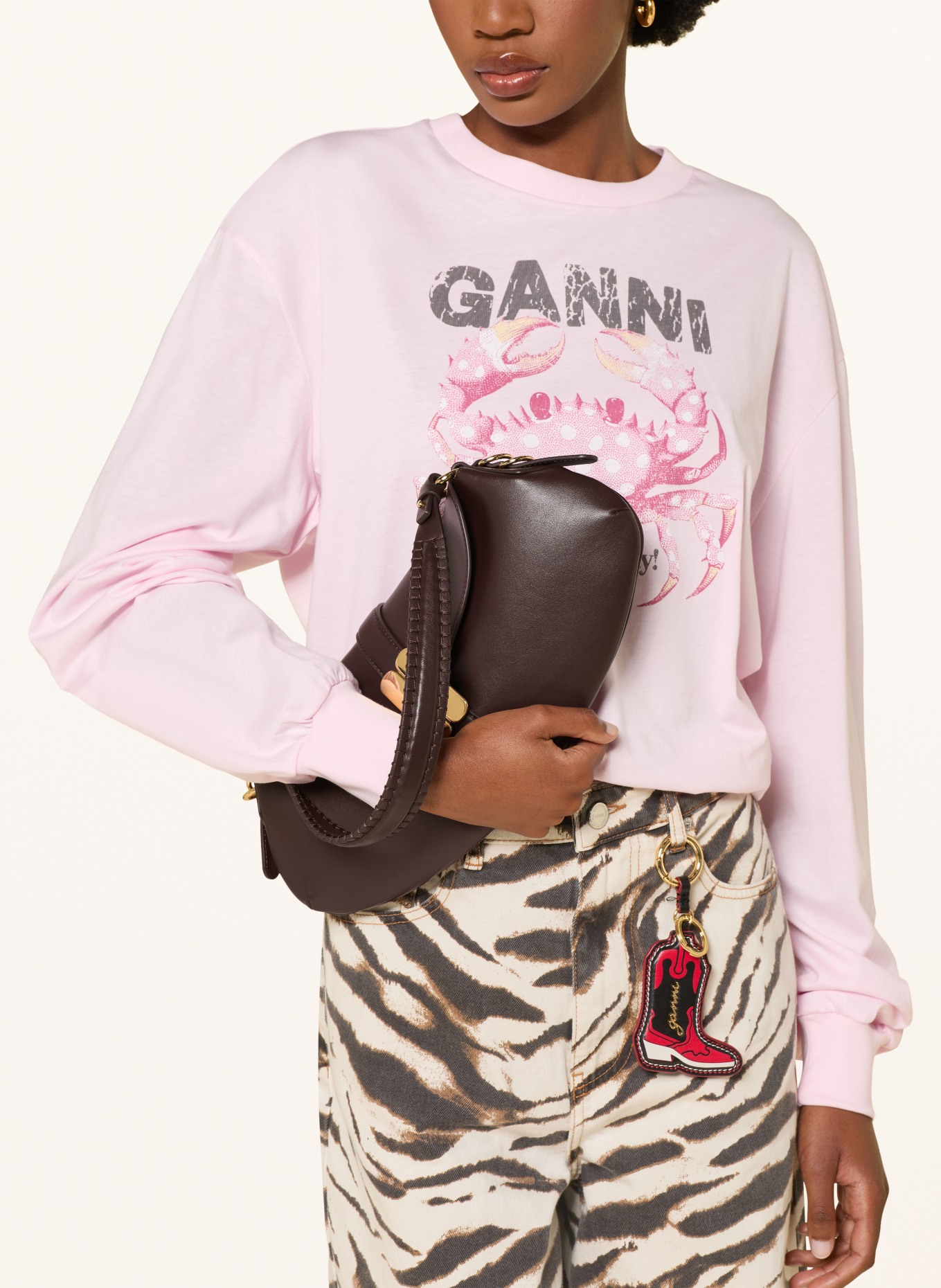 GANNI Handtasche B-KAT: DUNKELBRAUN / GOLD