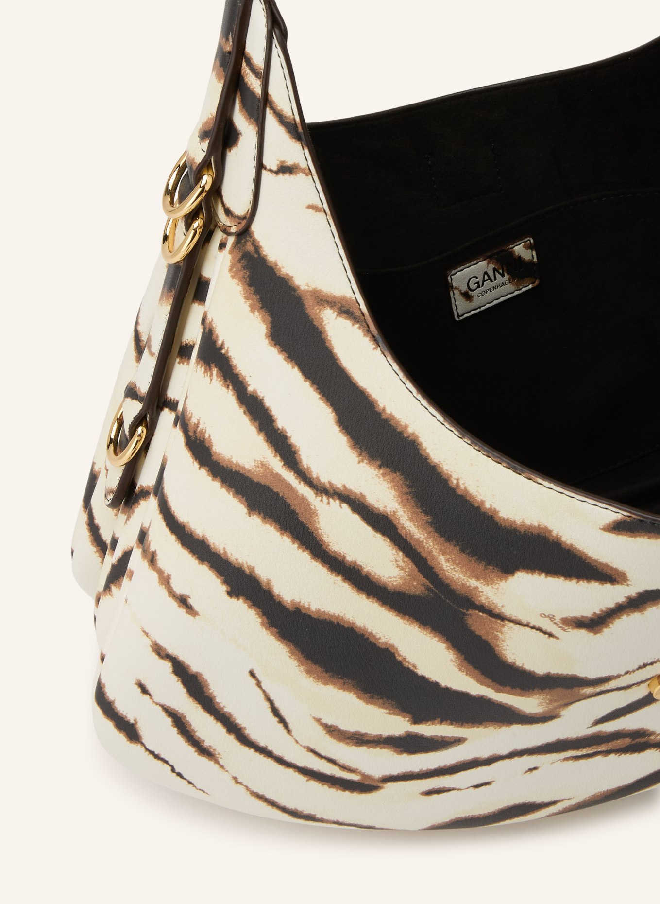 GANNI Skuldertaske KAT SMALL: BEIGE / GULD / SORT