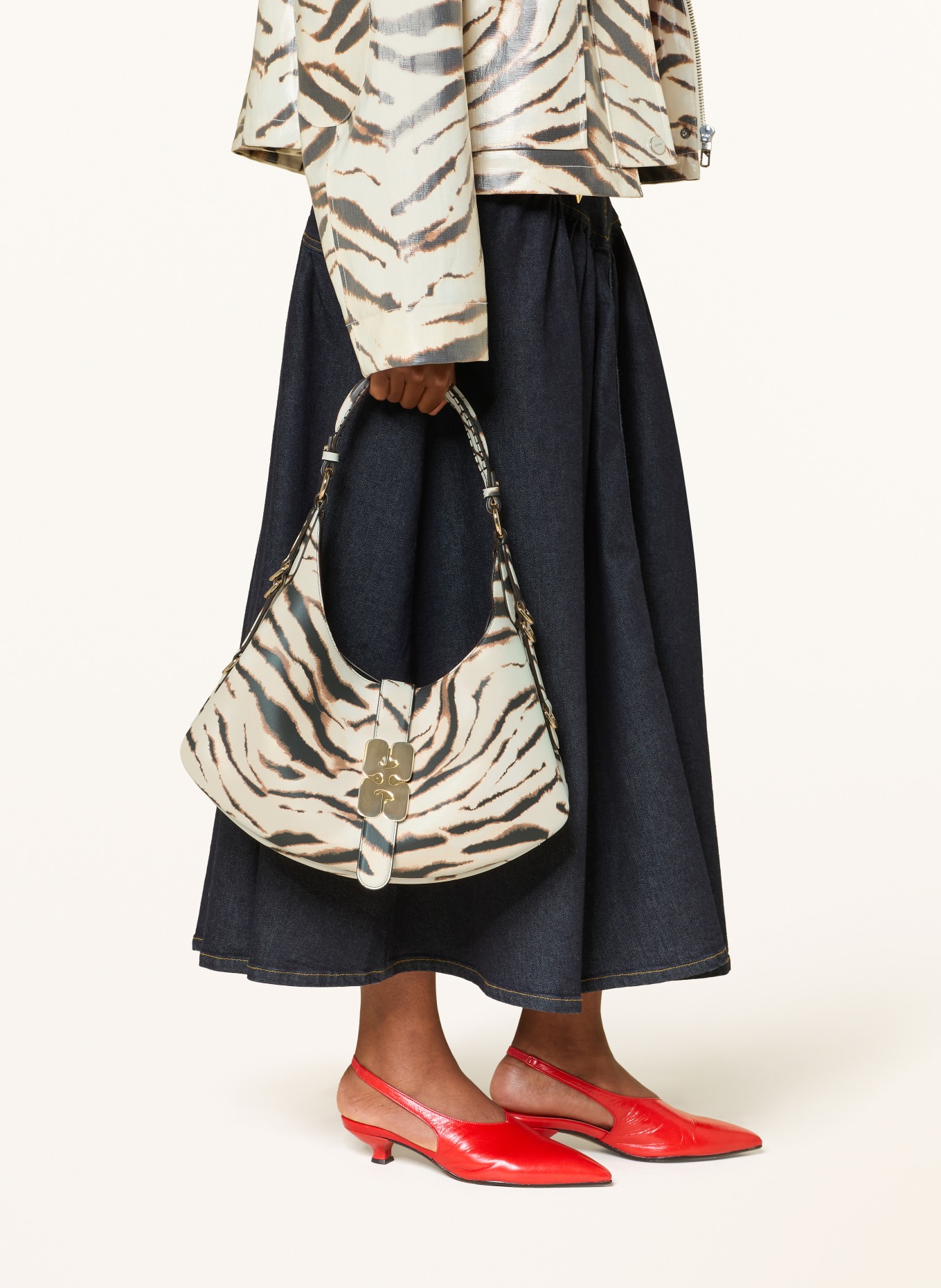 GANNI Schoudertas KAT SMALL: BEIGE / GOUD / ZWART