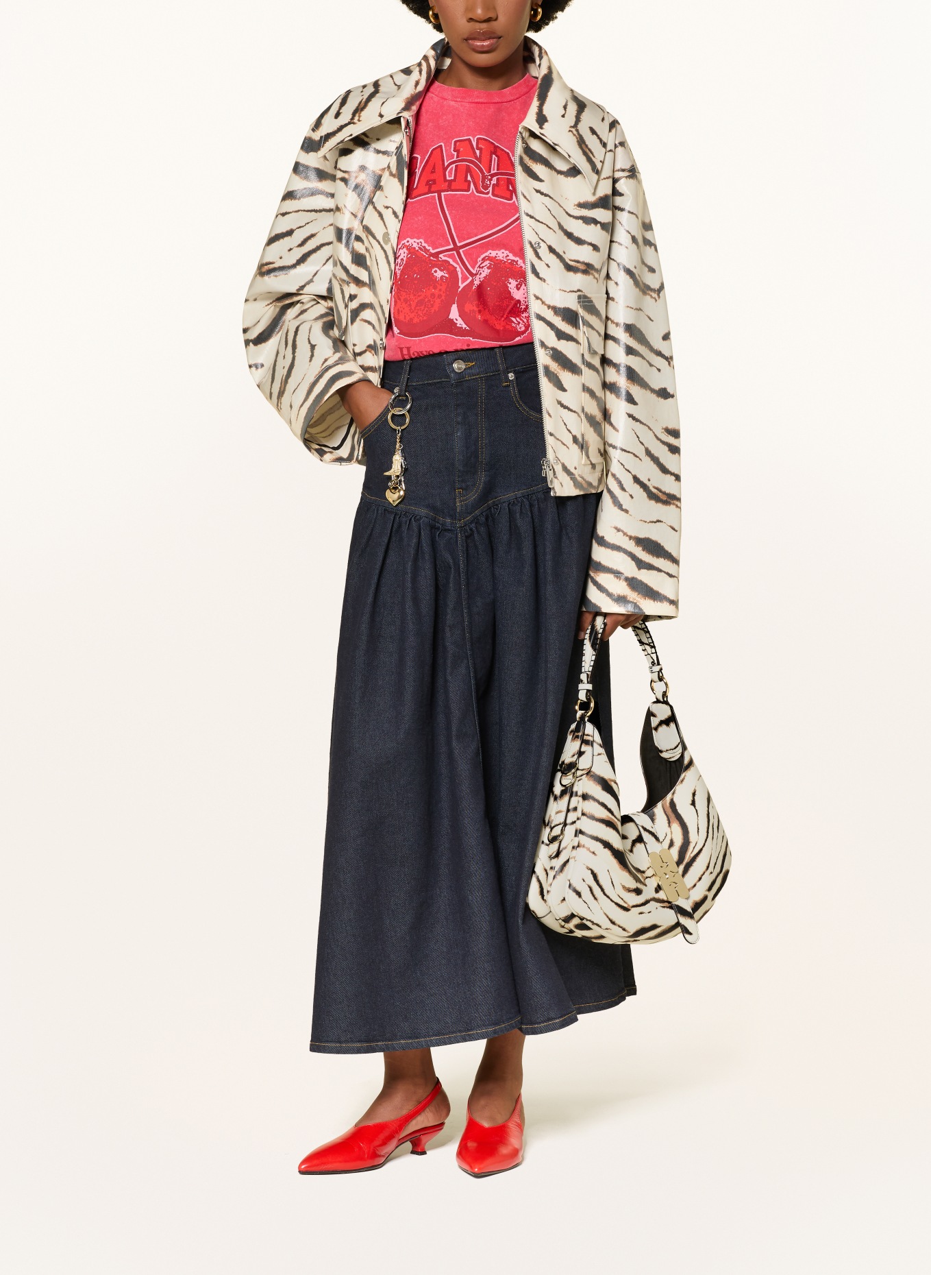 GANNI Schoudertas KAT SMALL: BEIGE / GOUD / ZWART