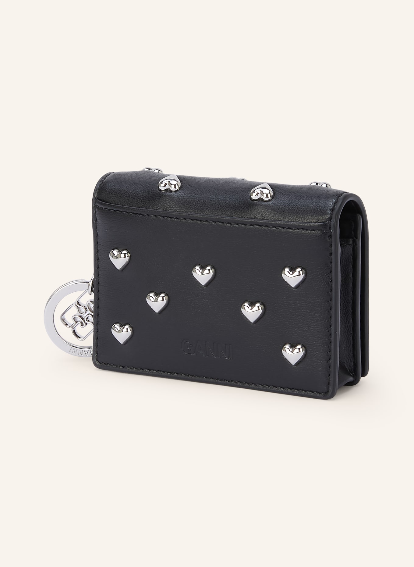 GANNI BOU Wallet with Rivets: BLACK / SILVER