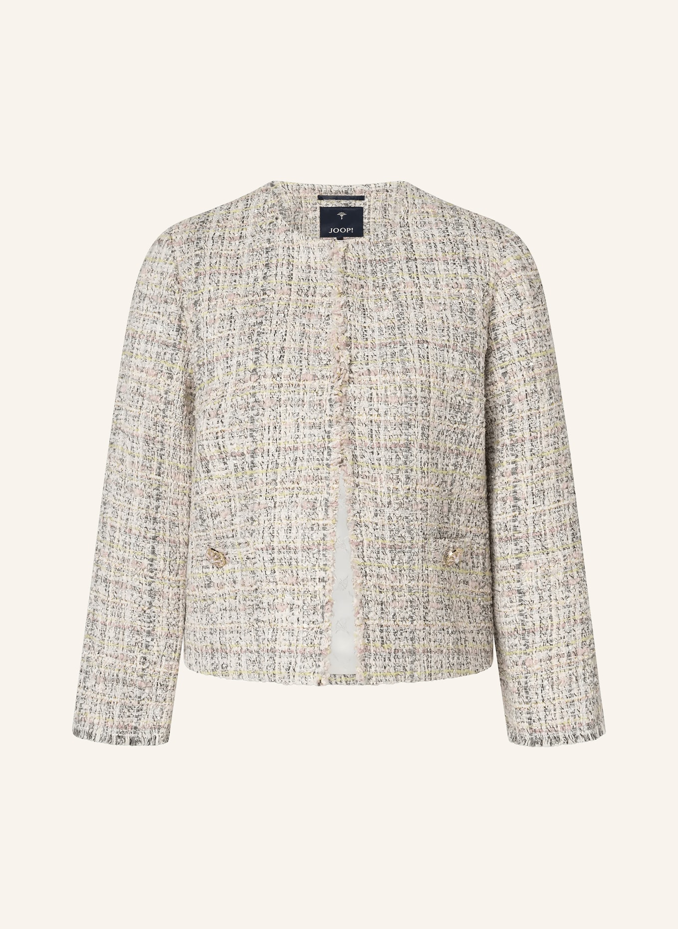 JOOP! Bouclé-jas JEMINA met glittergaren en siersteentjes: ROSE CLAIR / LICHTGEEL / WIT