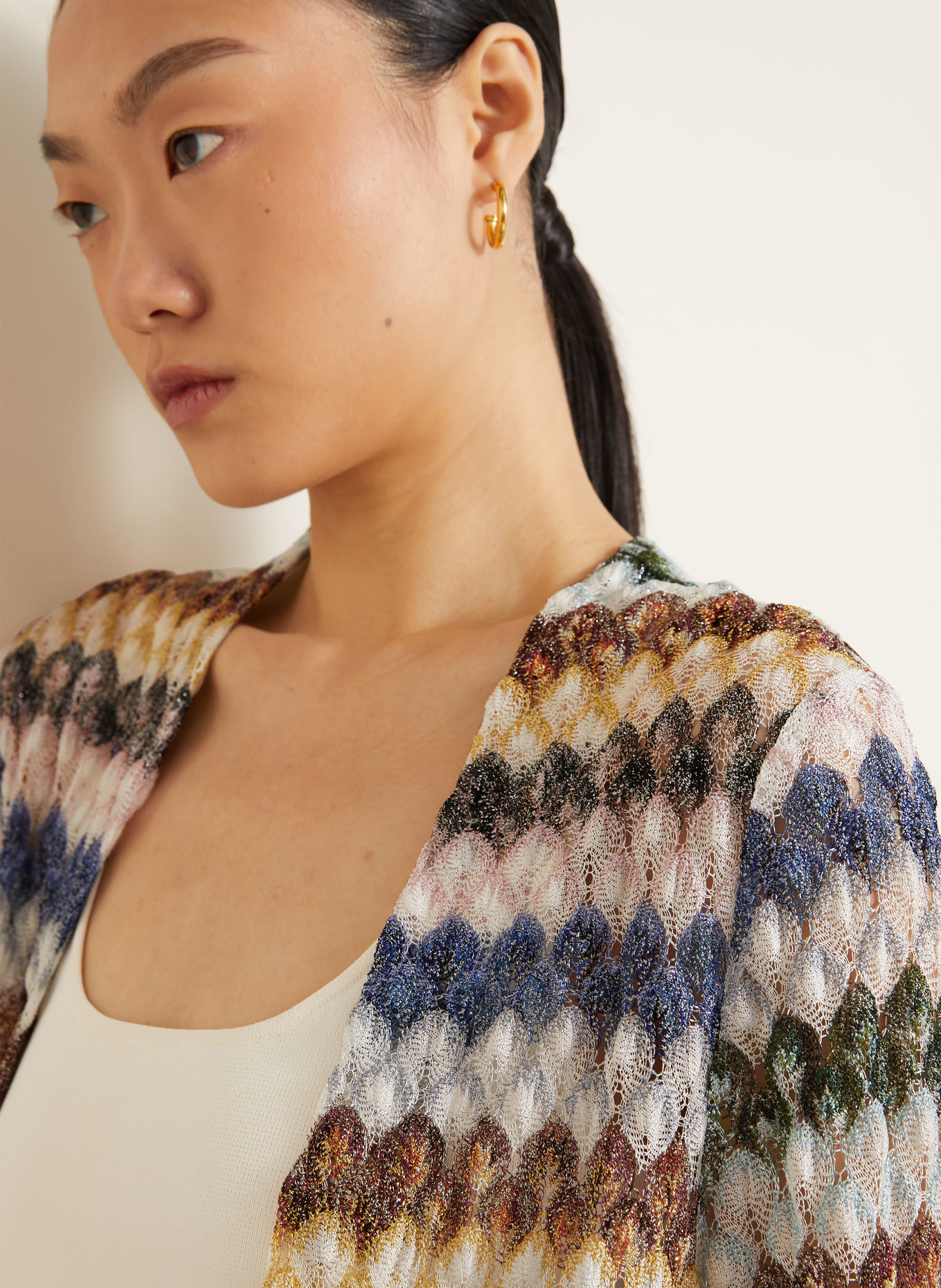 MISSONI Strickhülle mit Glitzergarn: WEISS / BRAUN / BLAU
