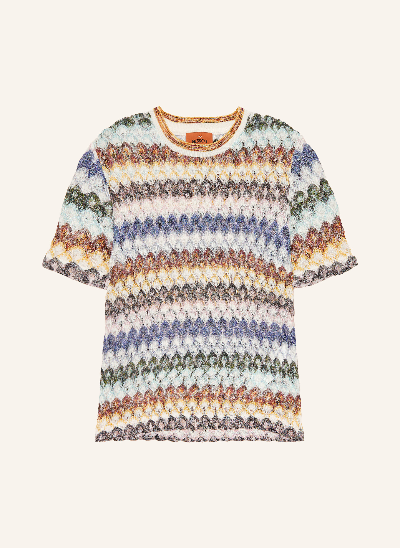 MISSONI Strickshirt mit Glitzergarn: CREME / DUNKELGRÜN / BLAU