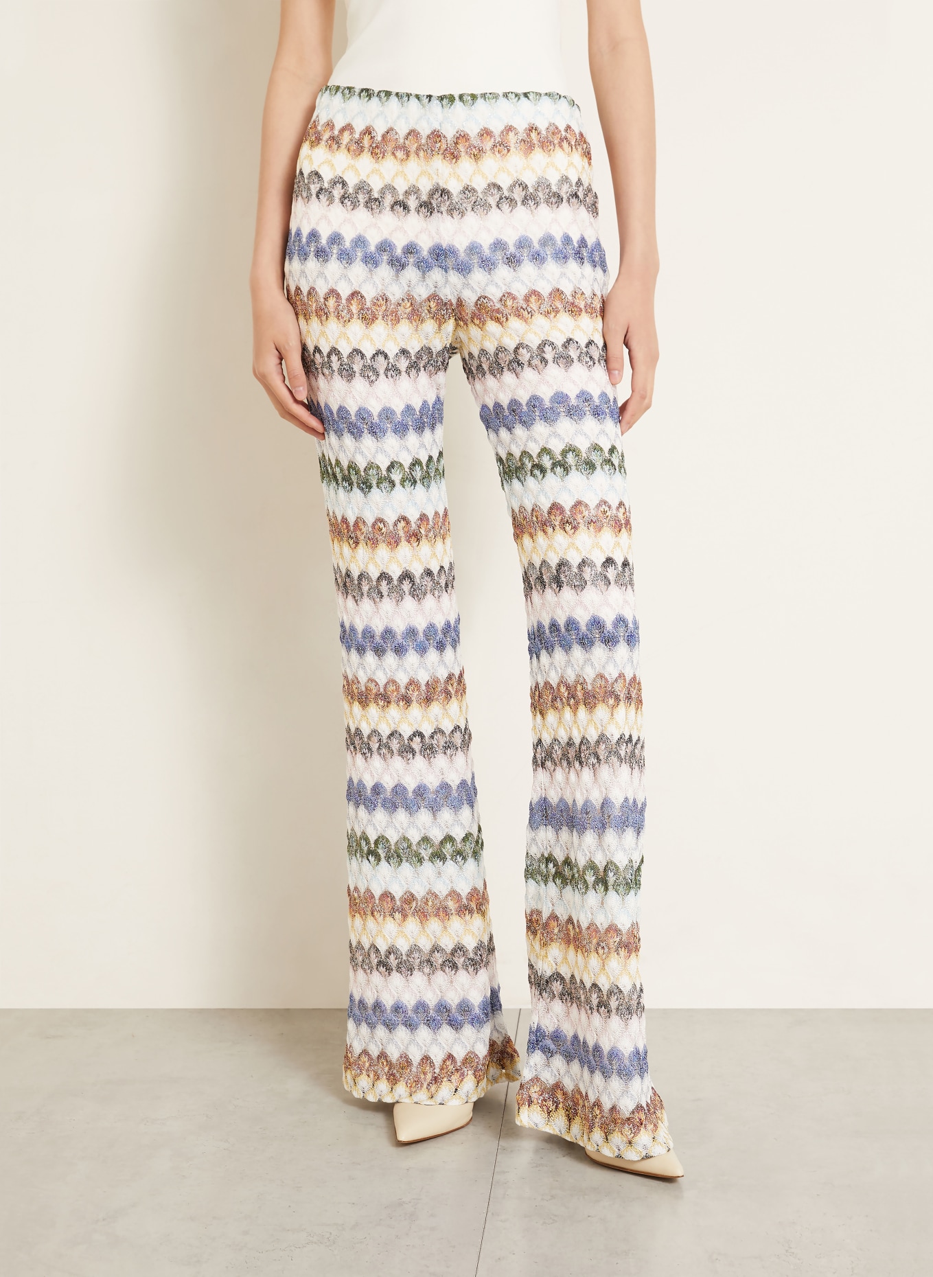 MISSONI Strickhose mit Glitzergarn: WEISS / BRAUN / BLAU
