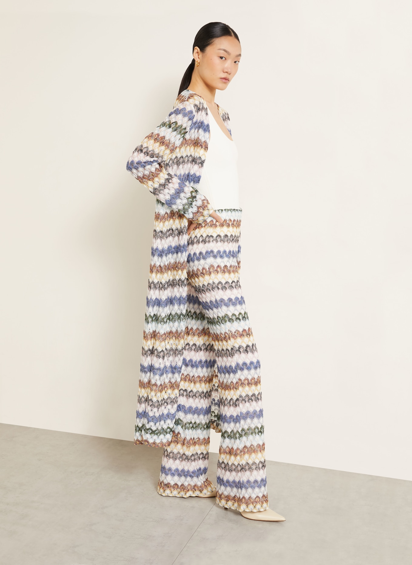 MISSONI Strickhose mit Glitzergarn: WEISS / BRAUN / BLAU