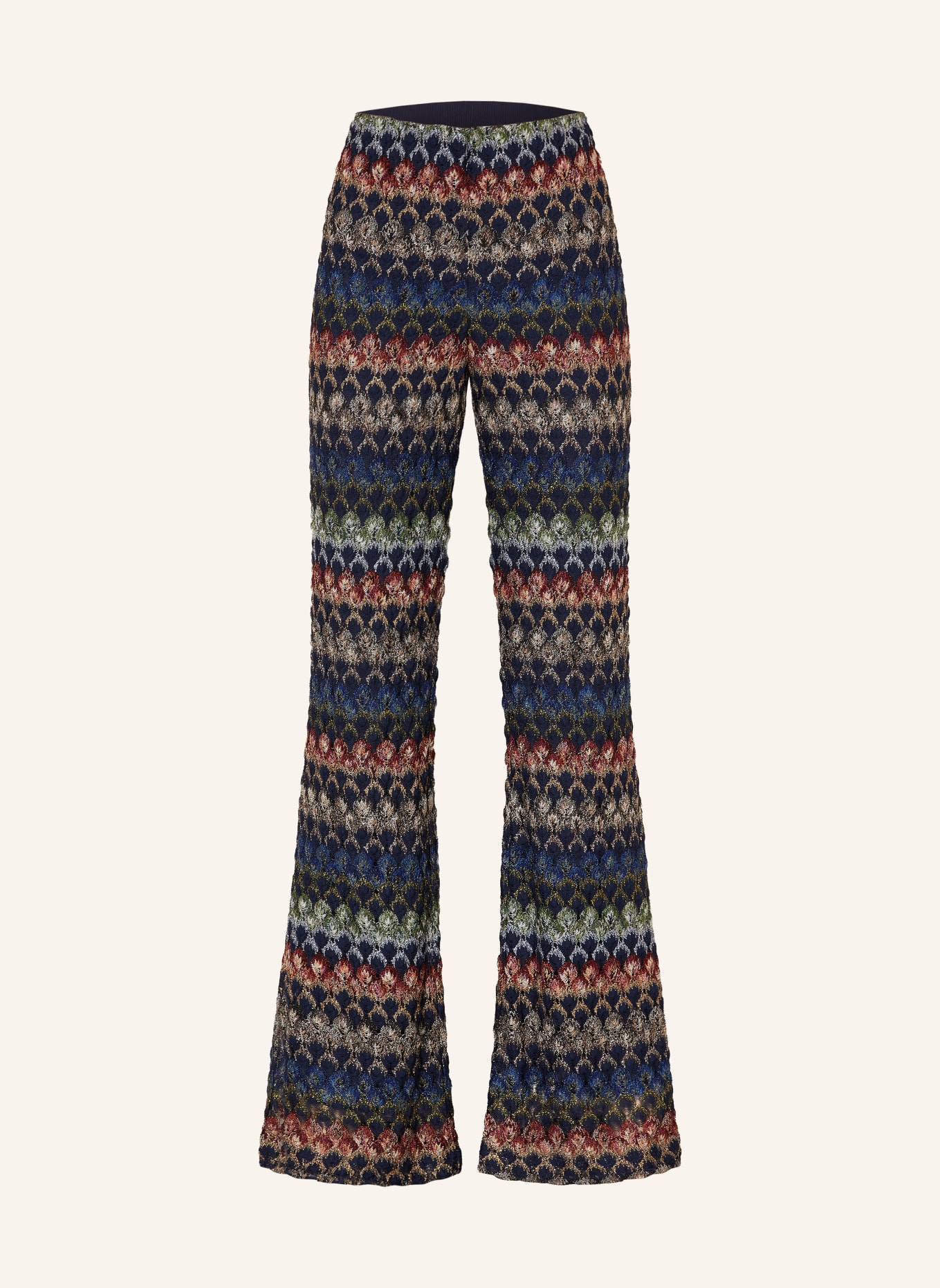 MISSONI Stickade byxor med glittergarn: MÖRKBLÅ / RÖD / GRÖN