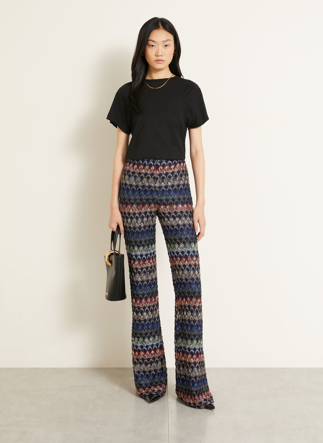 MISSONI Stickade byxor med glittergarn: MÖRKBLÅ / RÖD / GRÖN