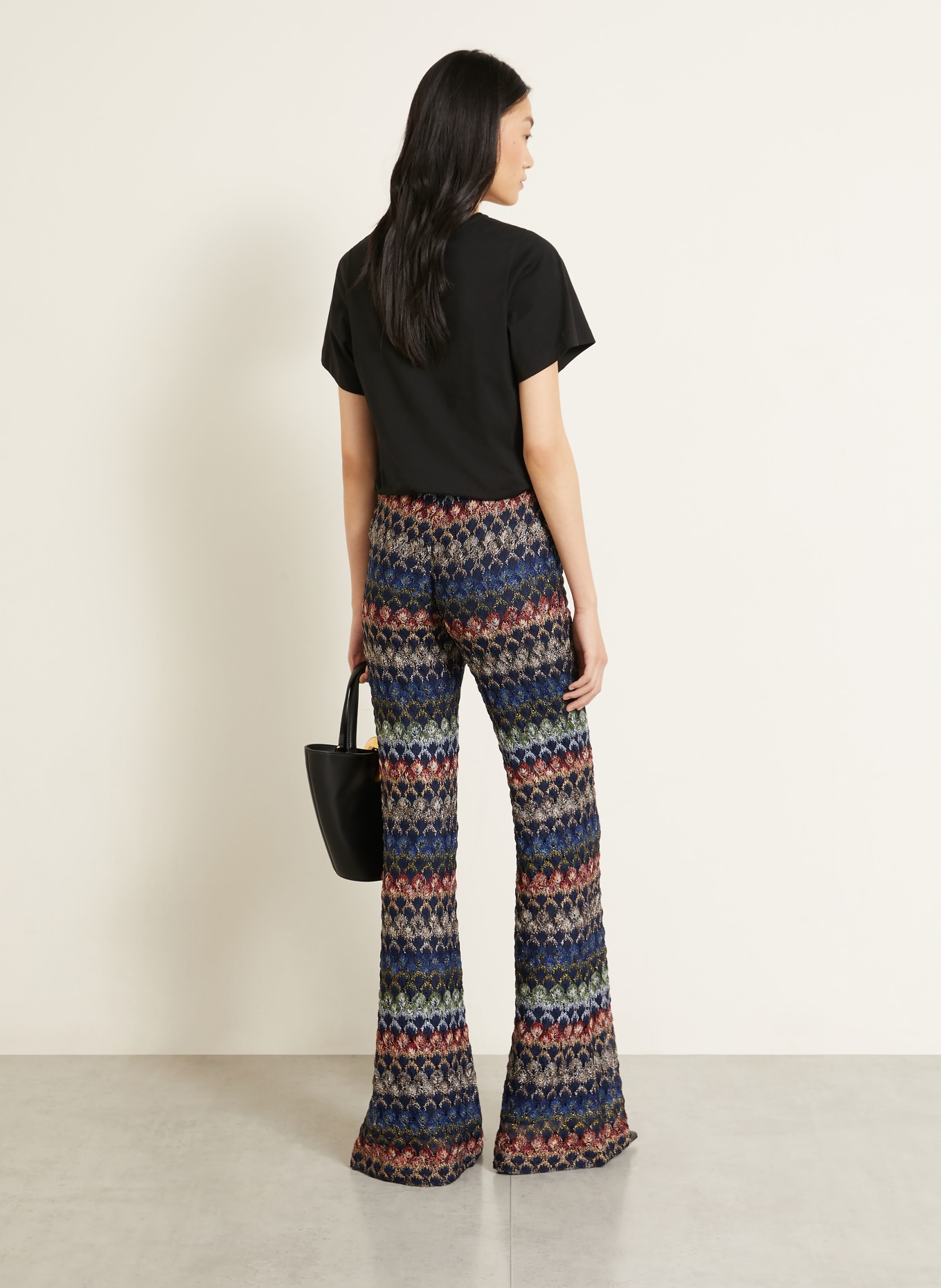 MISSONI Stickade byxor med glittergarn: MÖRKBLÅ / RÖD / GRÖN